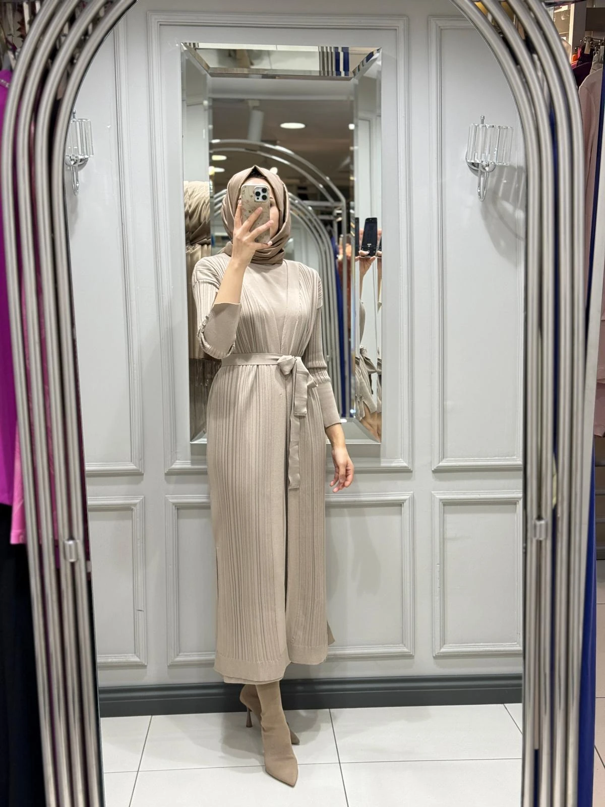 MY312 İKİLİ TRİKO ELBİSE - ACIK VIZON