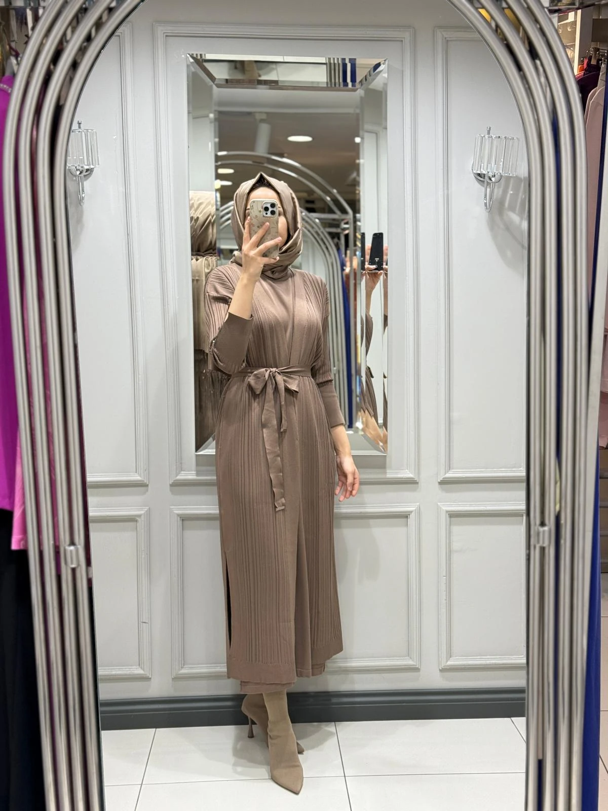 MY312 İKİLİ TRİKO ELBİSE - KOYU VİZON