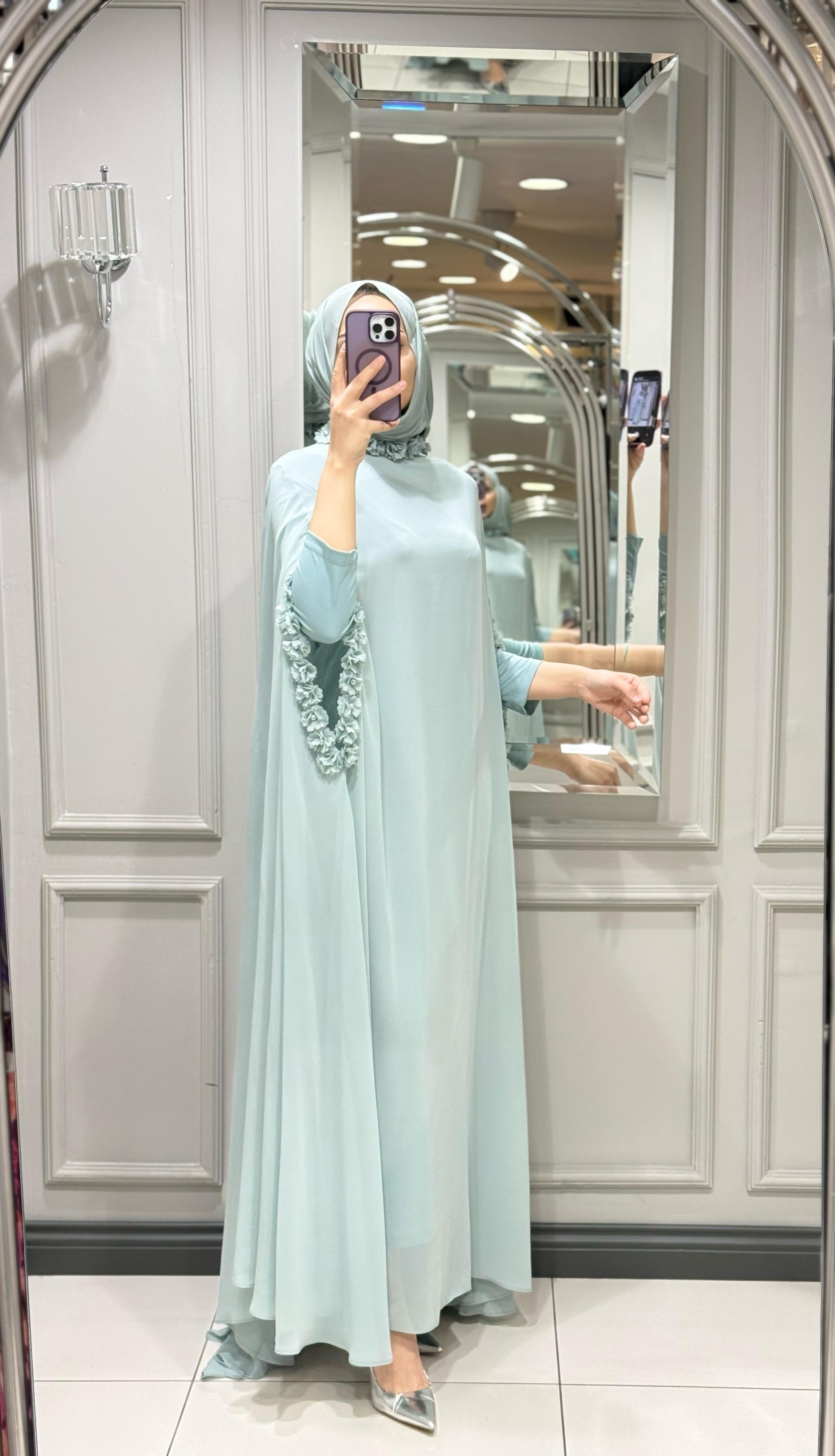 WHITE CORNER ABAYA - MINT