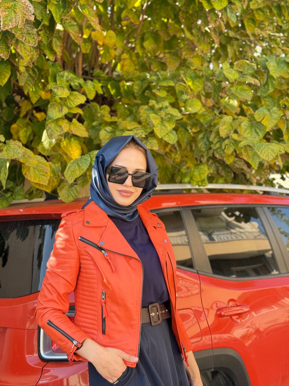 BARUT DERİ KISA CEKET - ORANJ