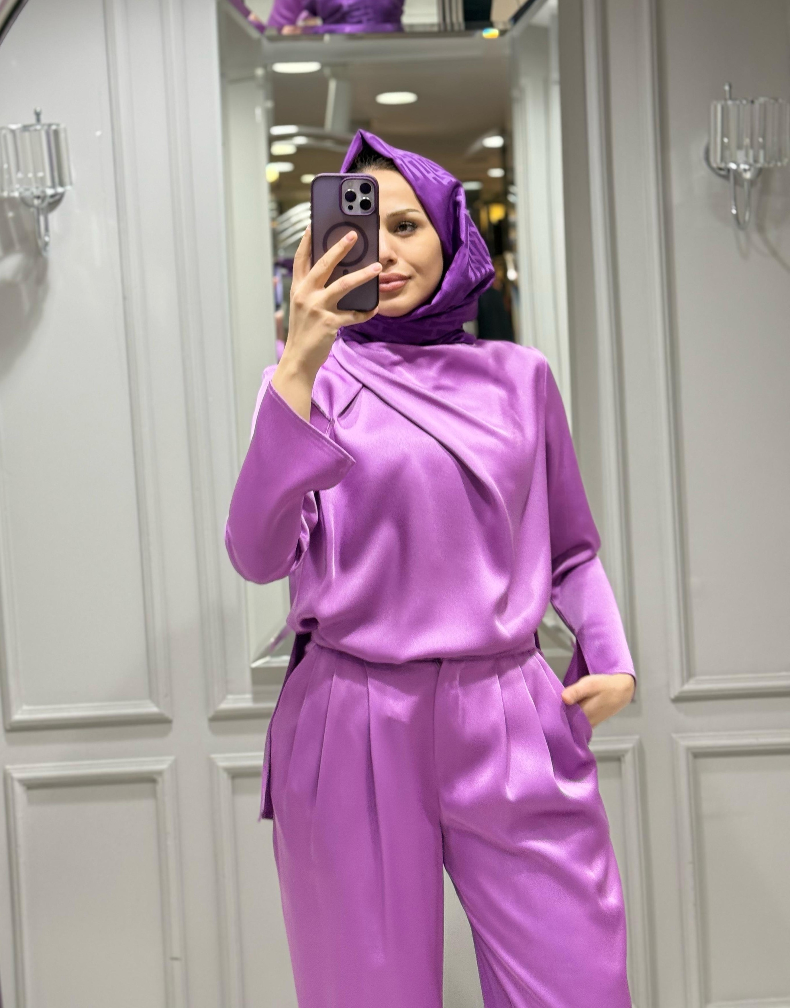 SENNA CRİSTALLE BLUZ PANTOLON TAKIM MOR