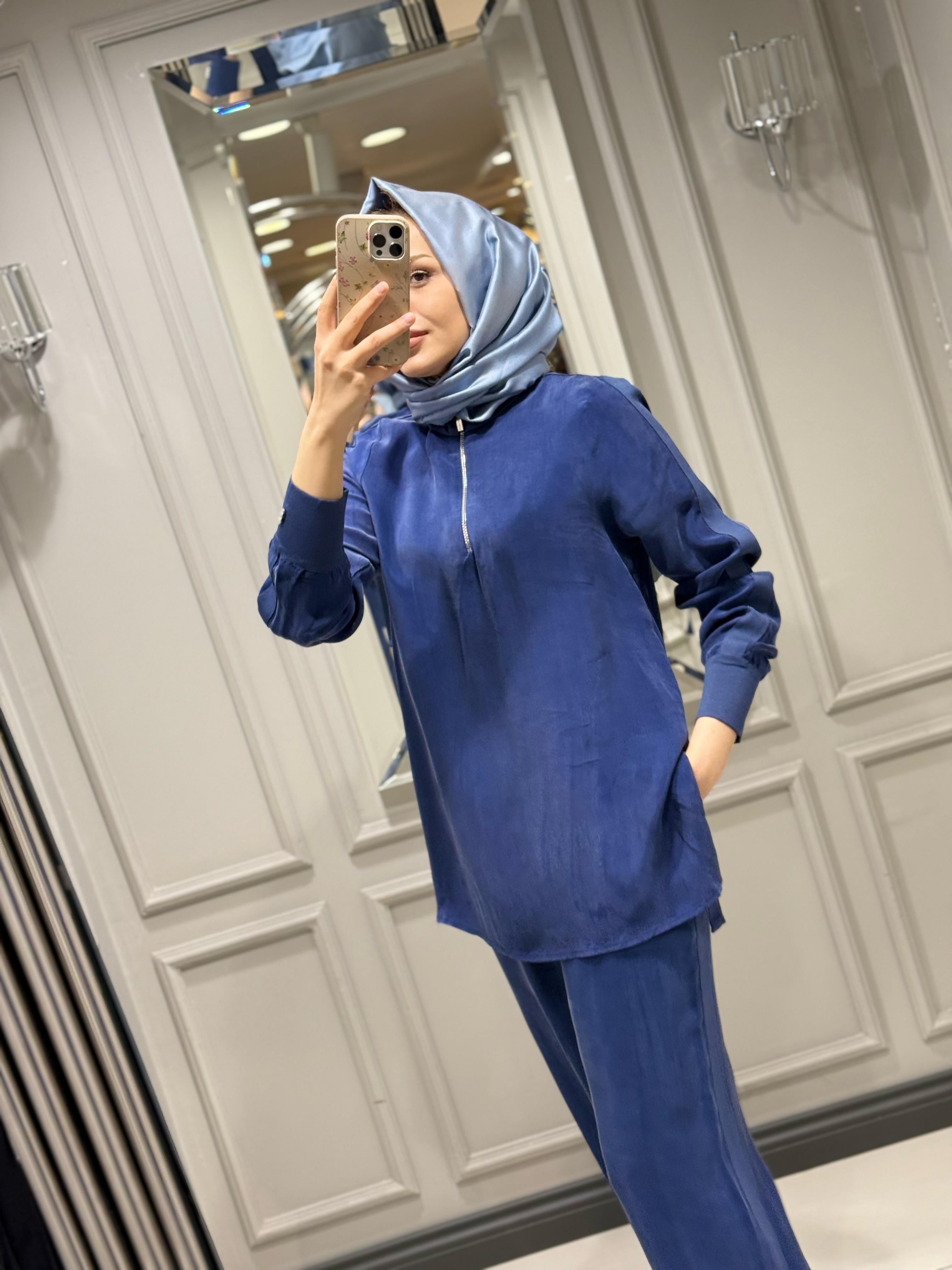 DALİDA CUPRO TUNİK PANTOLON TAKIM NAVY BLUE