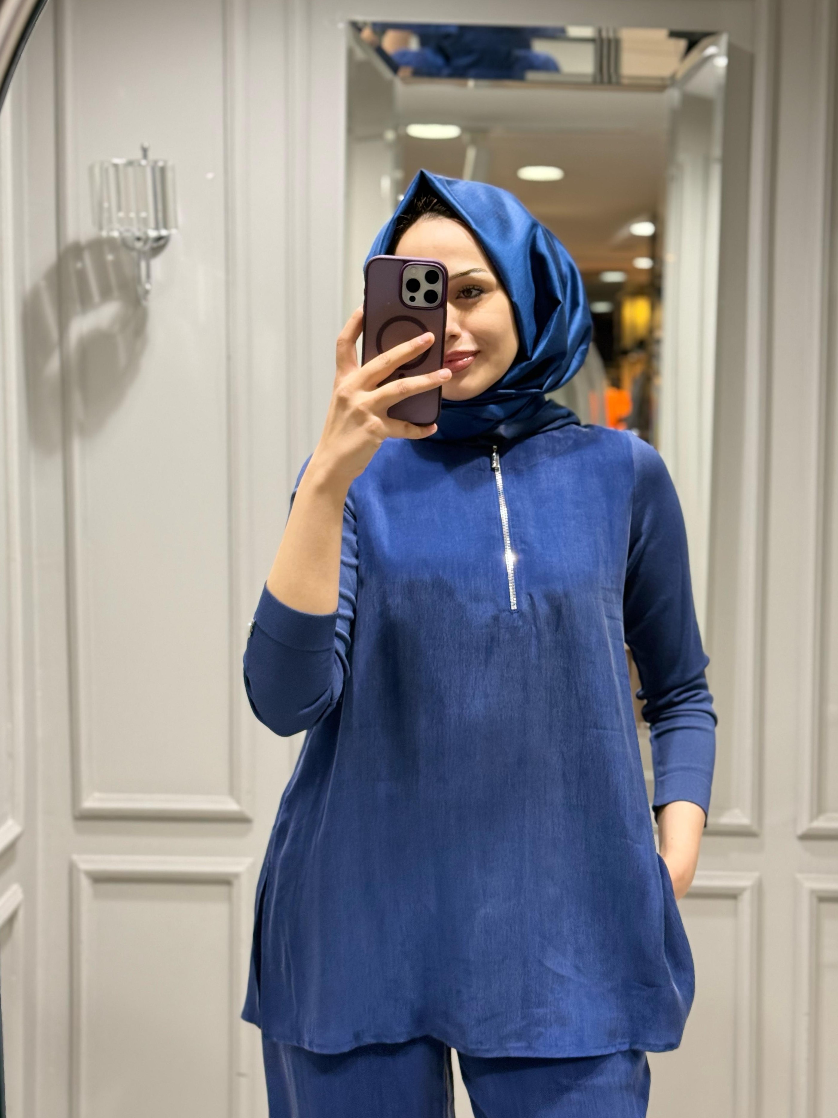 DALİDA YAKASI FERMUARLI CUPRO TUNİK