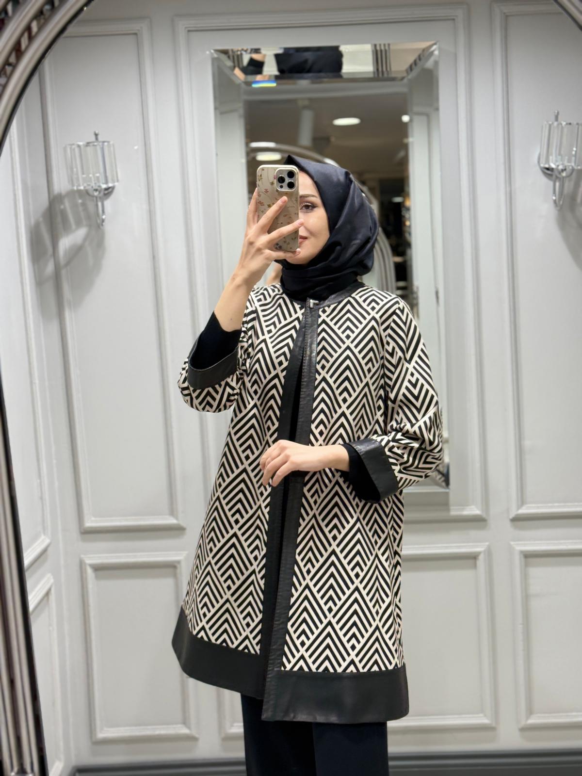 BARUT DERİ GEOMETRİK DESENLİ CEKET