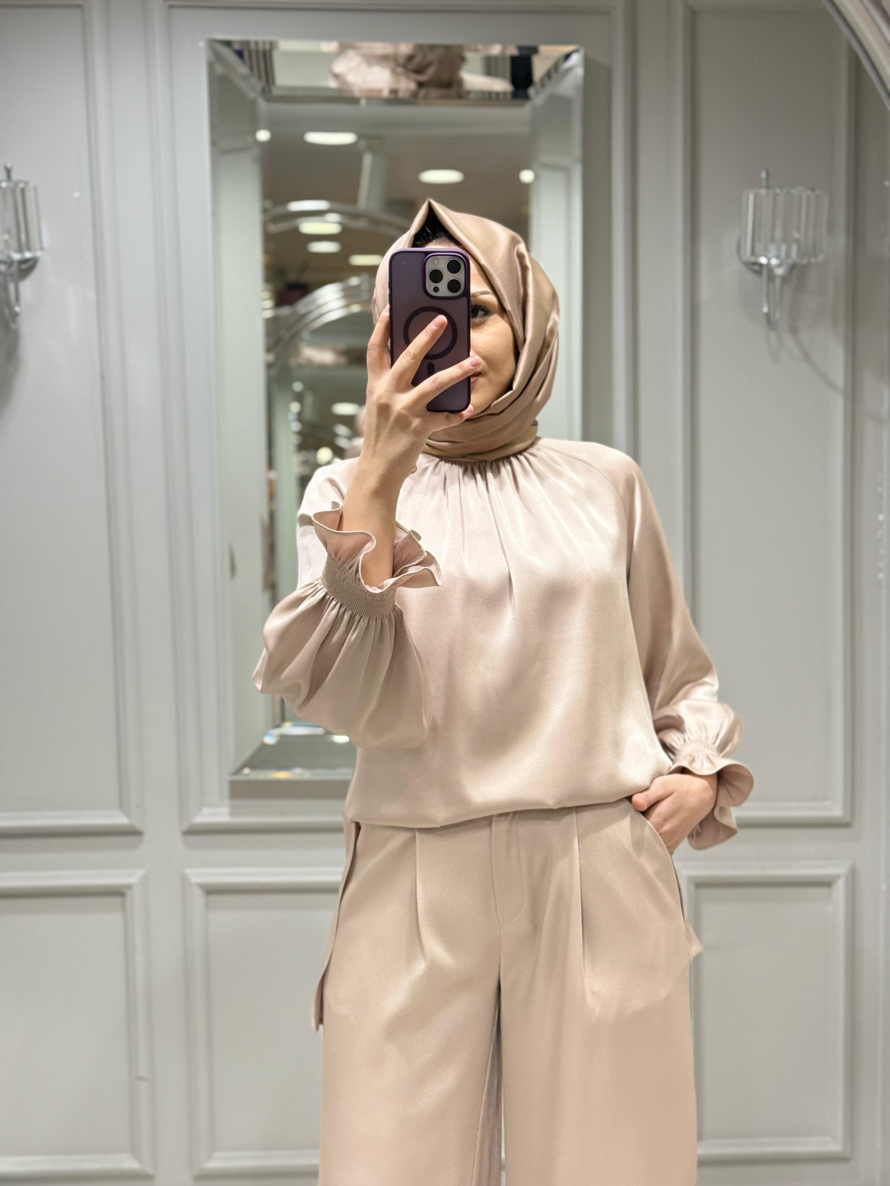 SENNA ELEGANCE BLUZ PANT ABİYE TAKIM BEJ