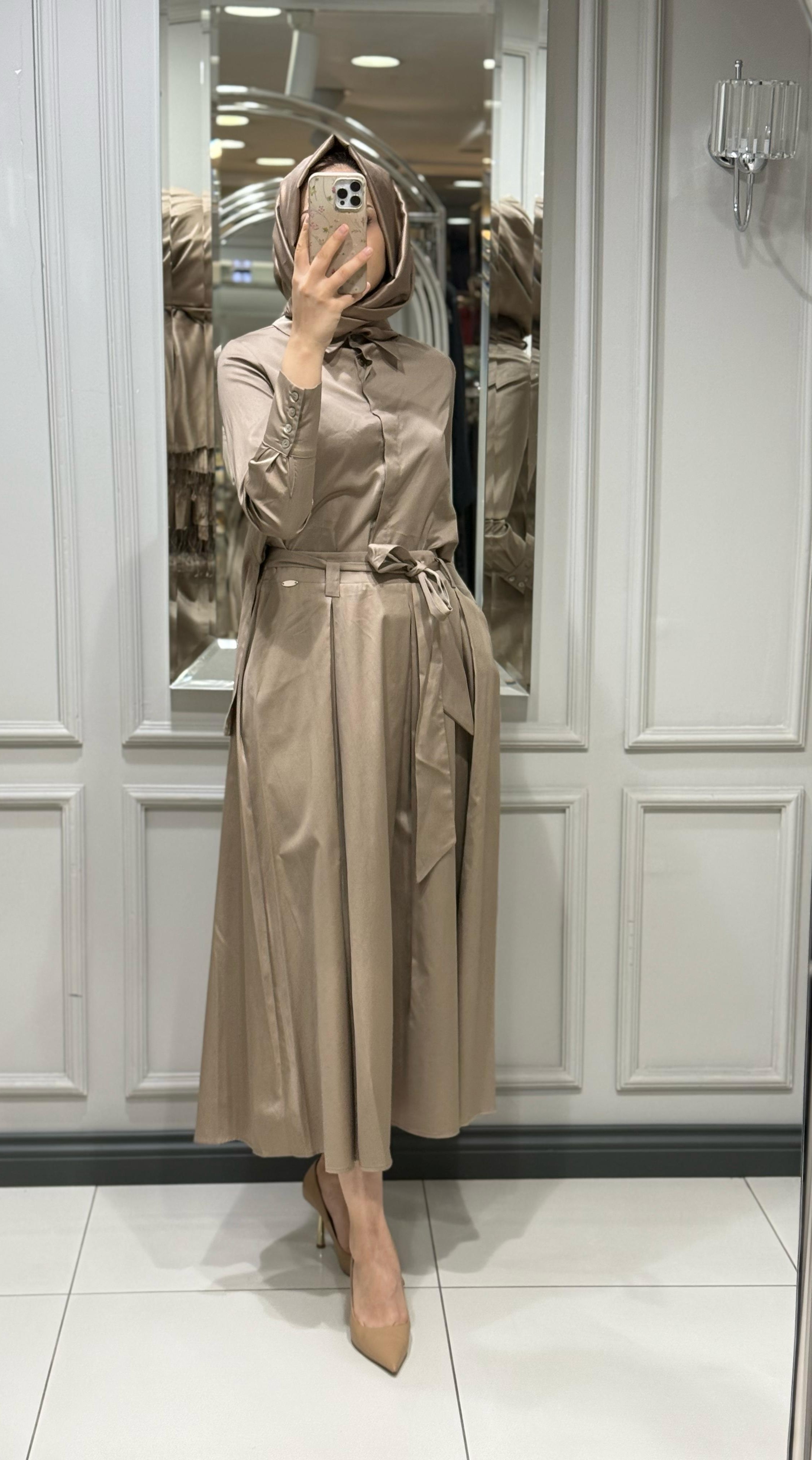 DALİDA BELİ KUŞAKLI KUMAŞ ETEK - CAMEL