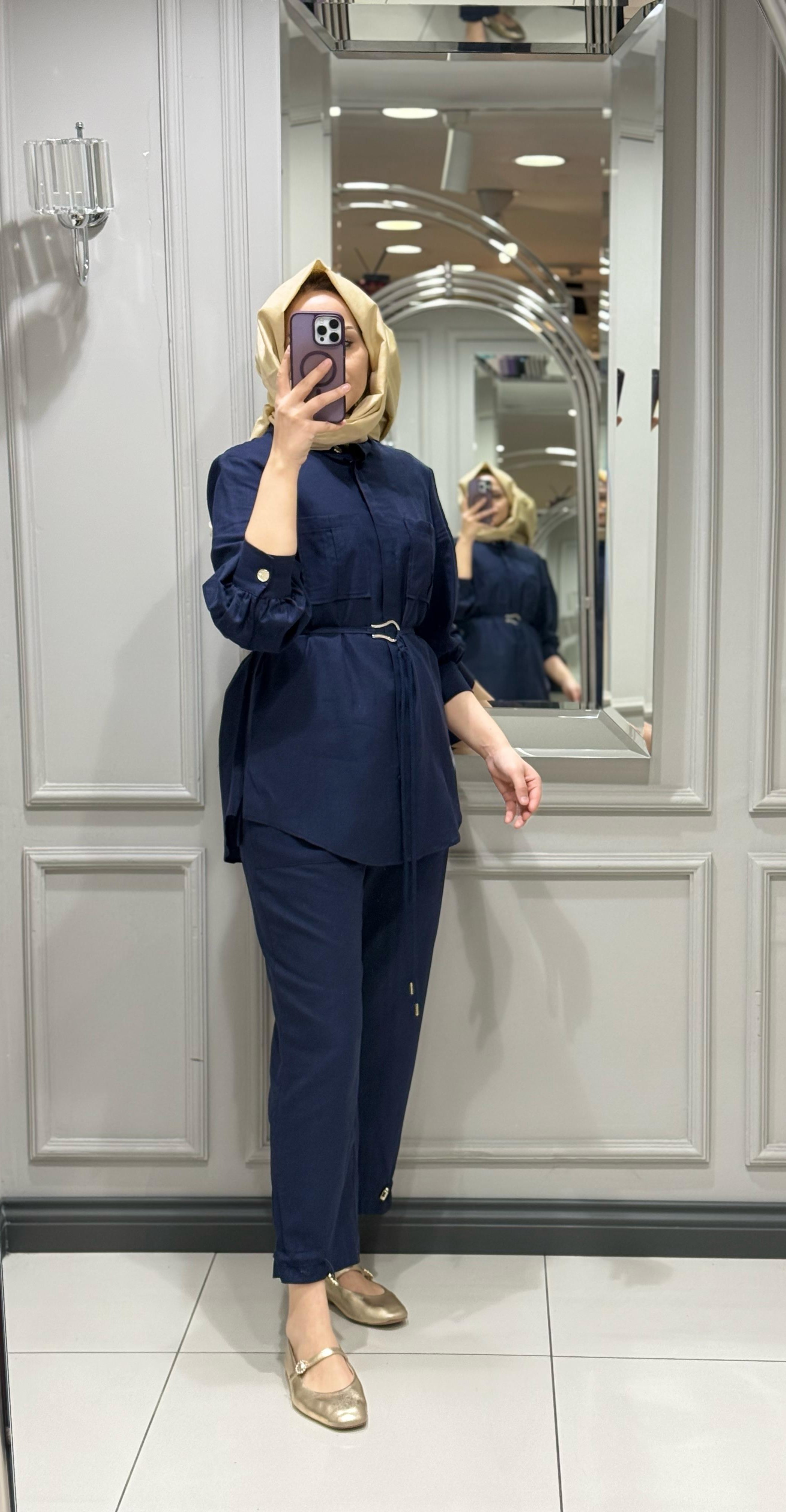VENÖVE LİLİ GÖMLEK PANT TAKIM LACİVERT