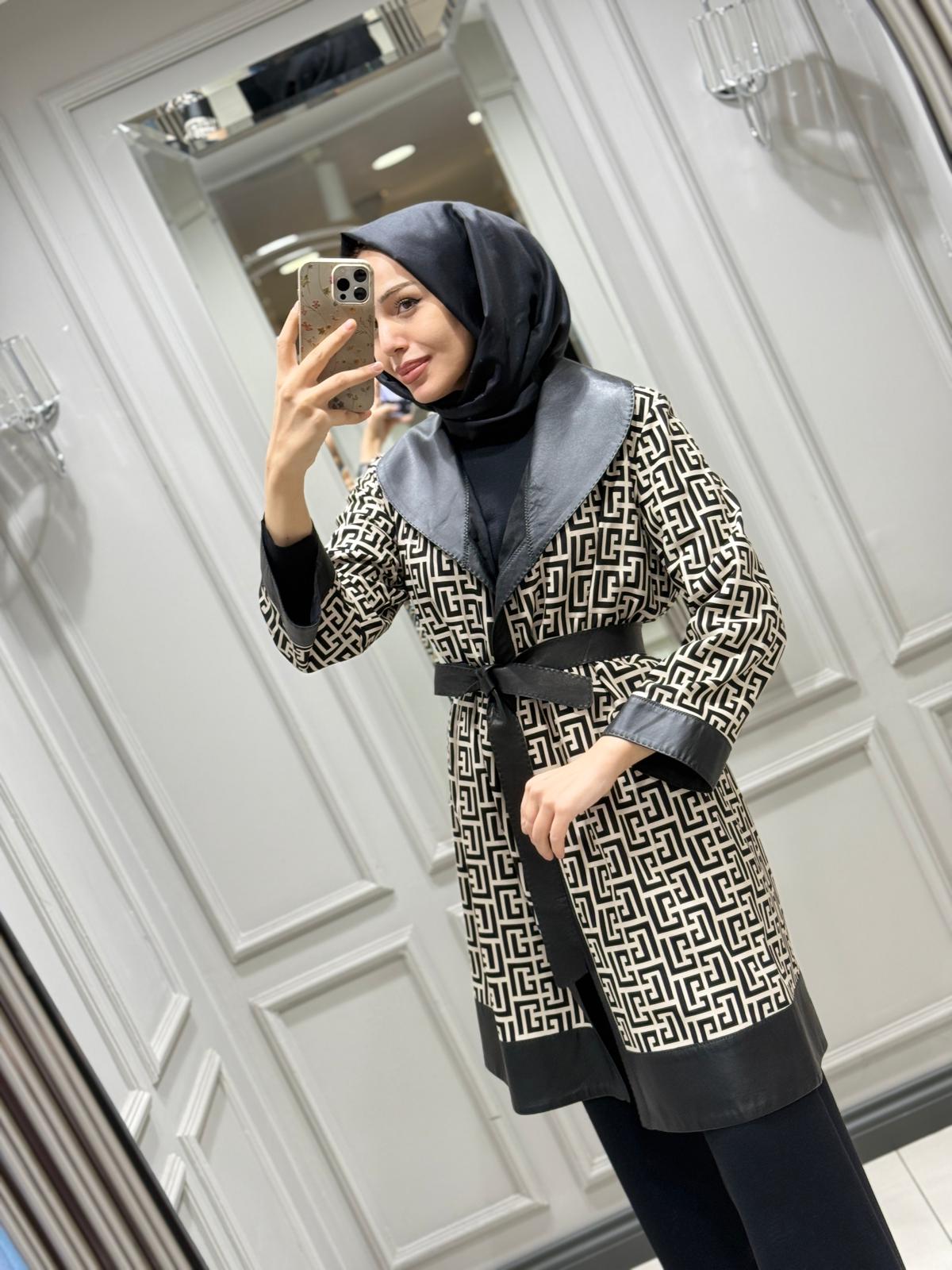 BARUT DERİ LABİRENT DESEN CEKET