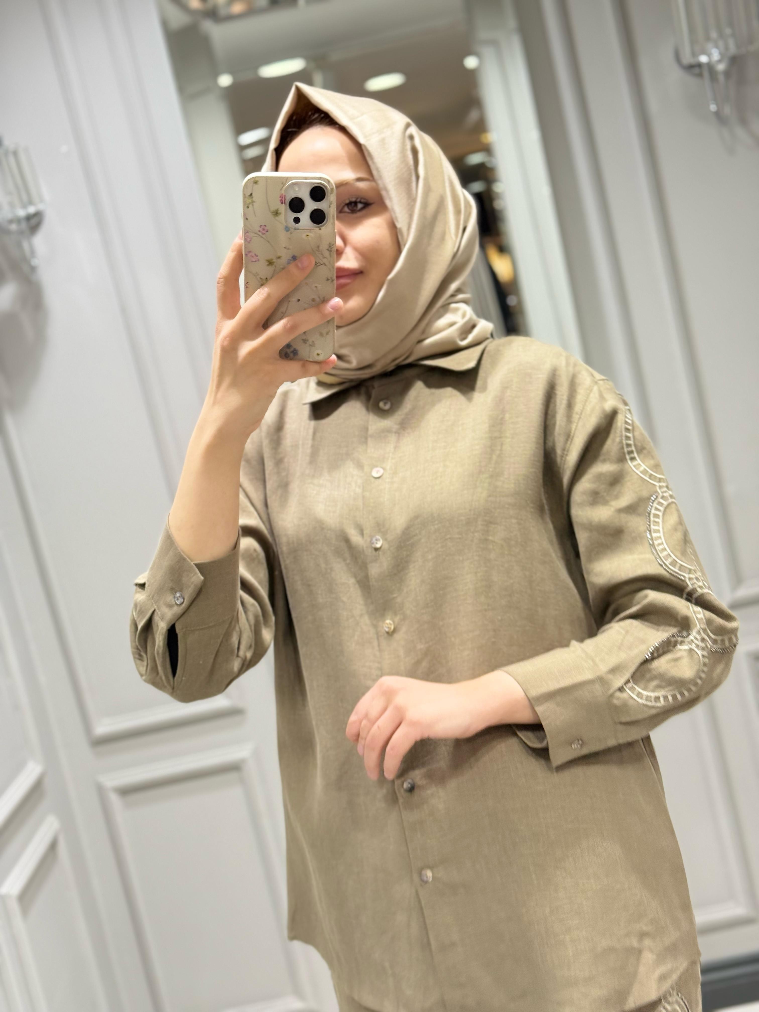 VENÖVE SONYA GÖMLEK PANTOLON TAKIM HAKİ