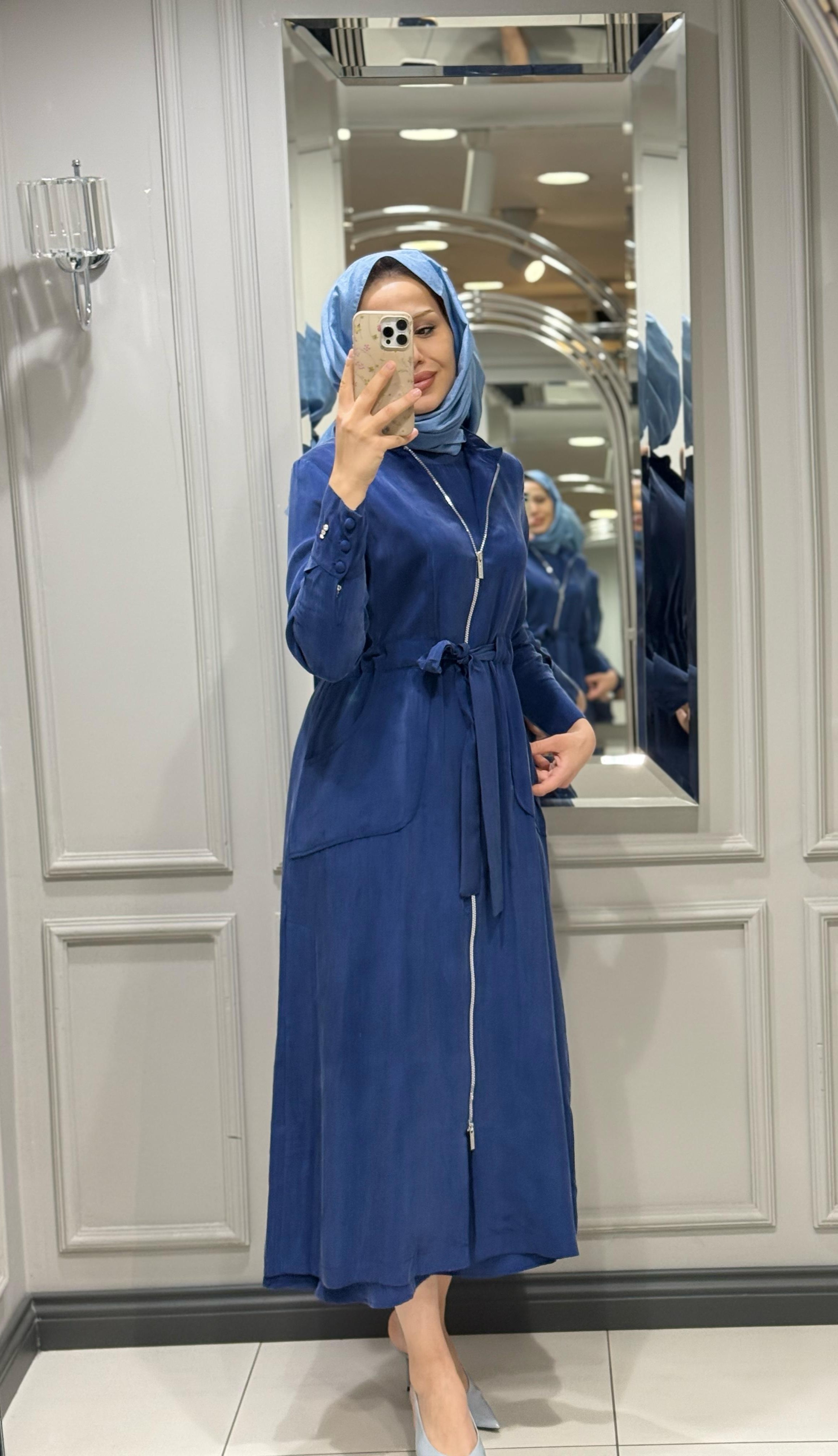DALİDA UZUN CUPRO CEKET - NAVY BLUE