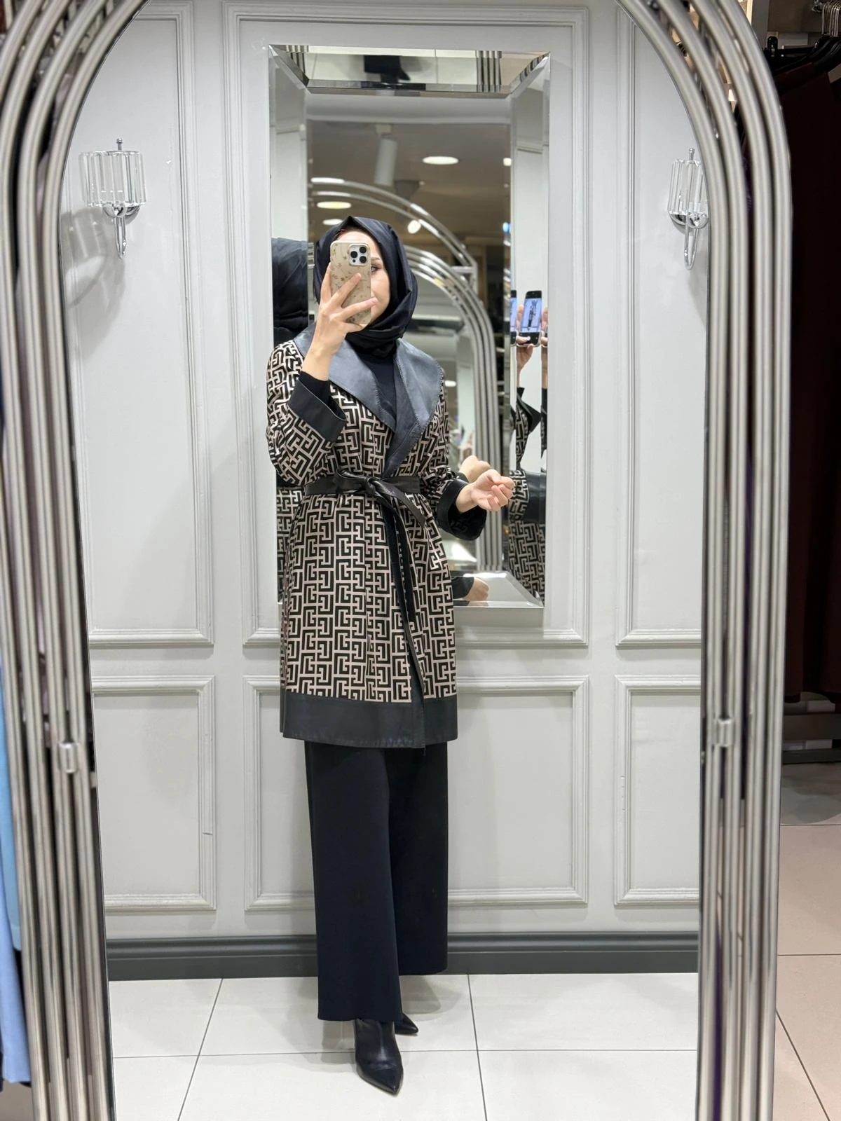 BARUT DERİ LABİRENT DESEN CEKET - VIZON