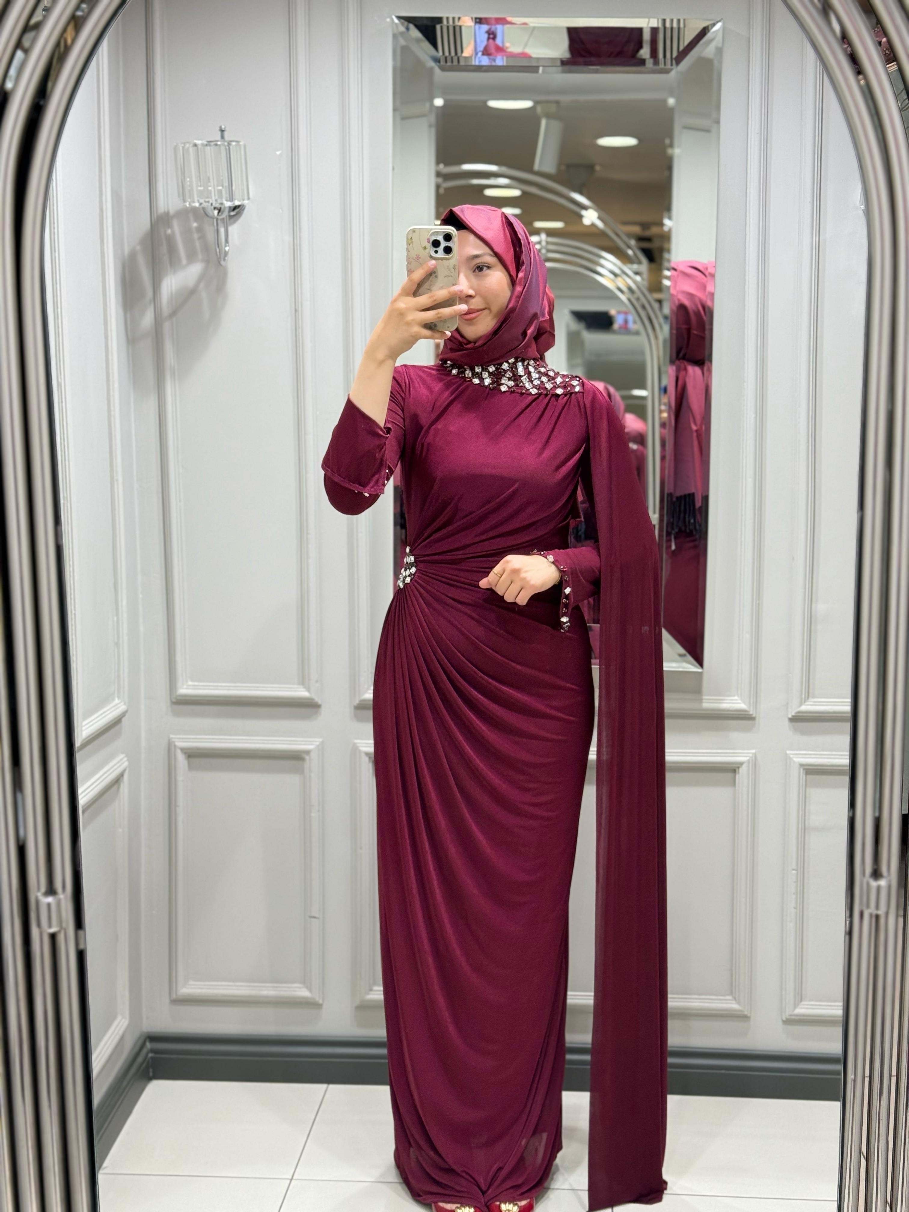 FASHION NIGHT ELBİSE - BORDO