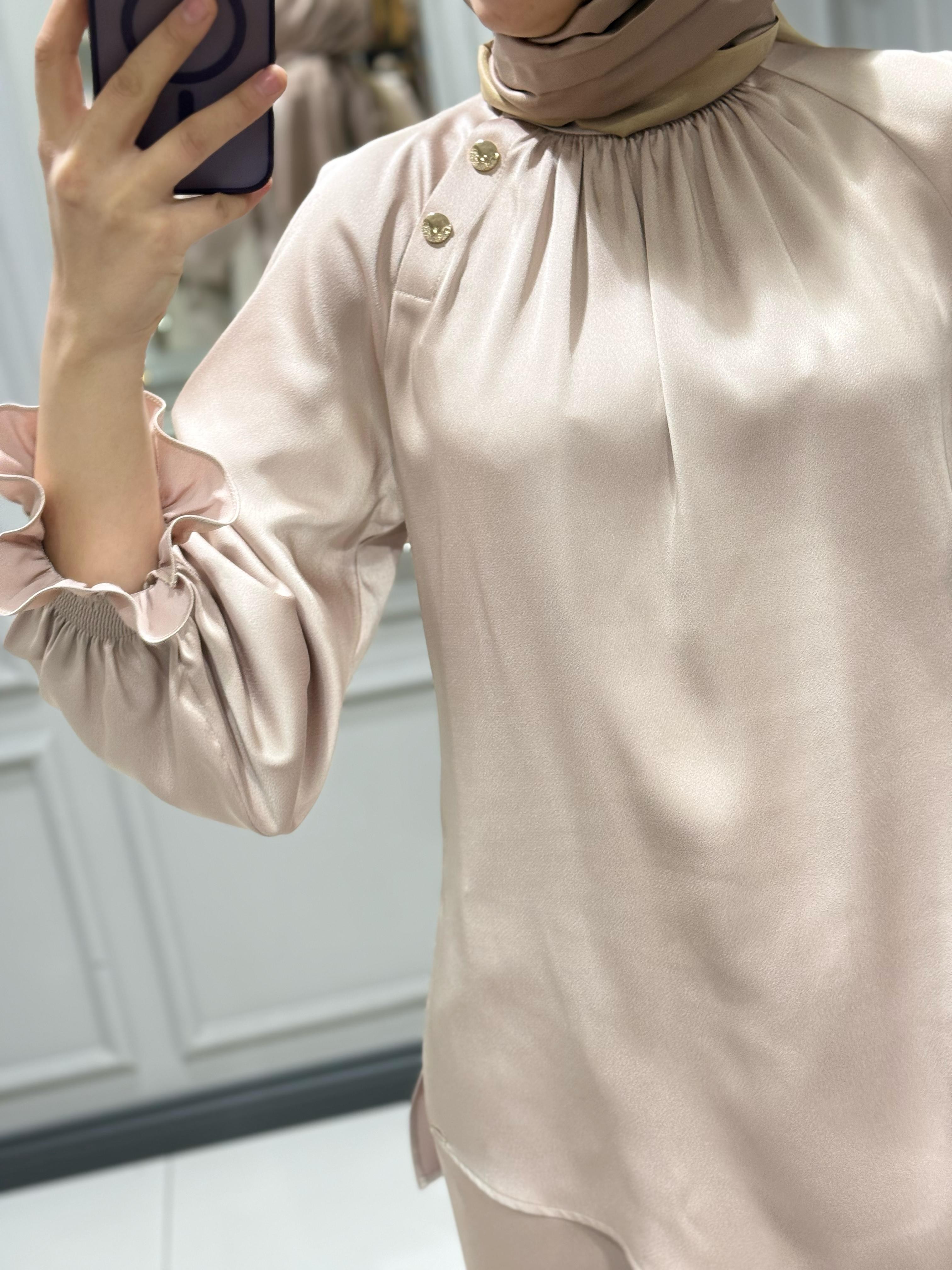 SENNA ELEGANCE BLUZ PANT ABİYE TAKIM BEJ
