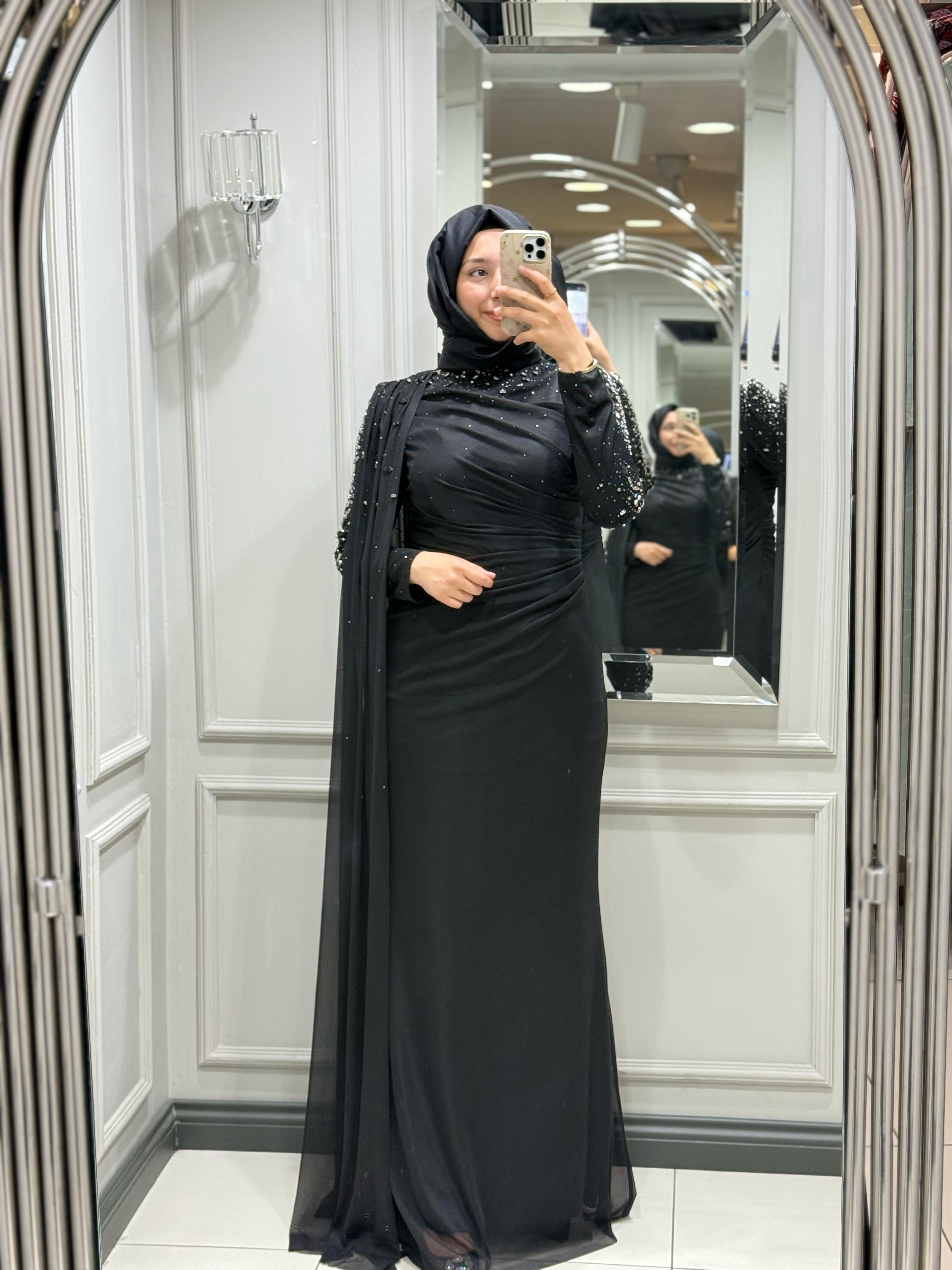 FASHION NIGHT KOLU TAŞLI ELBİSE (ABİYE)