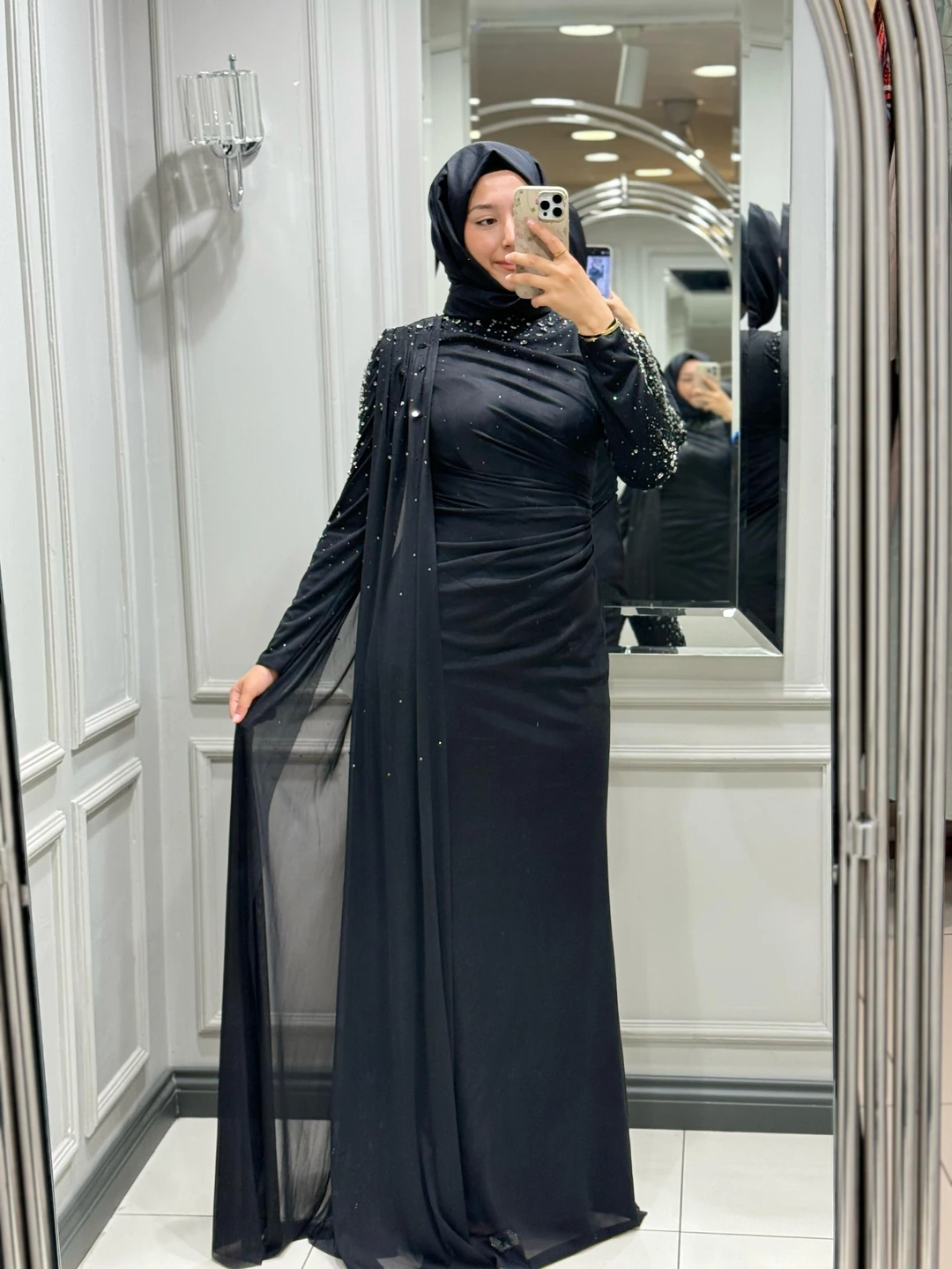 FASHION NIGHT KOLU TAŞLI ELBİSE (ABİYE)