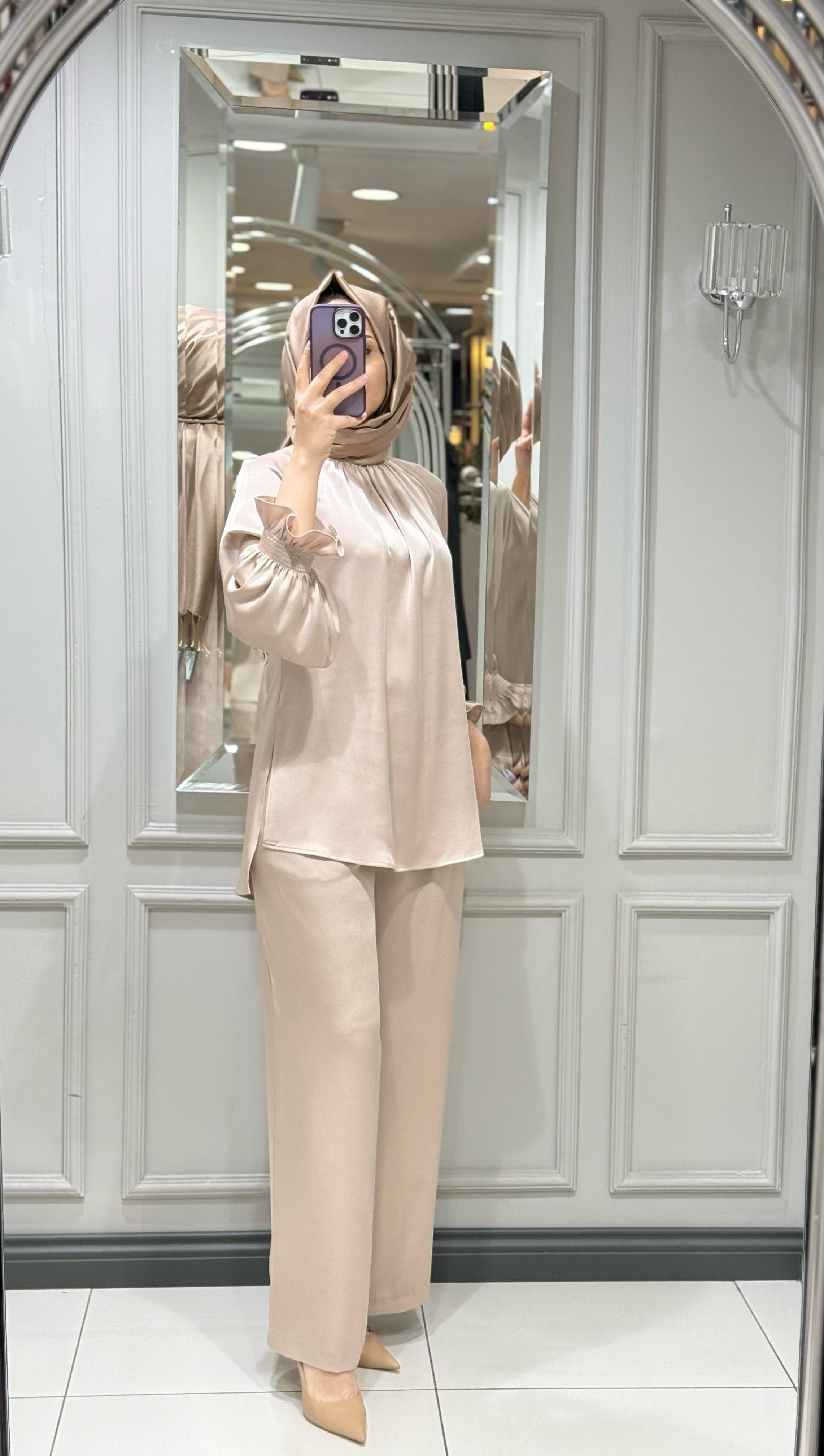 SENNA ELEGANCE BLUZ PANT ABİYE TAKIM BEJ