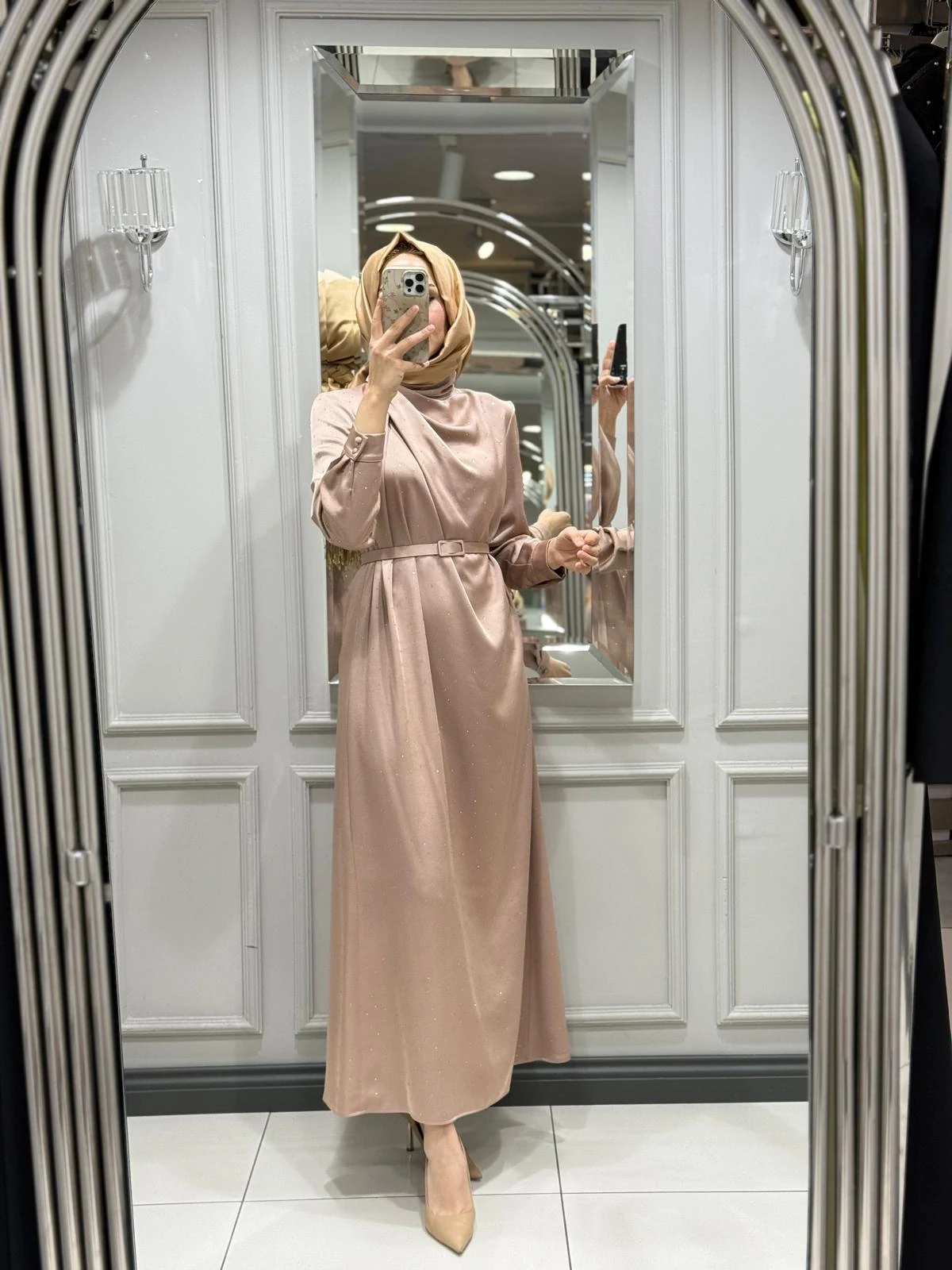 SENNA CRISTALLE TAŞLI ELBİSE - CAMEL