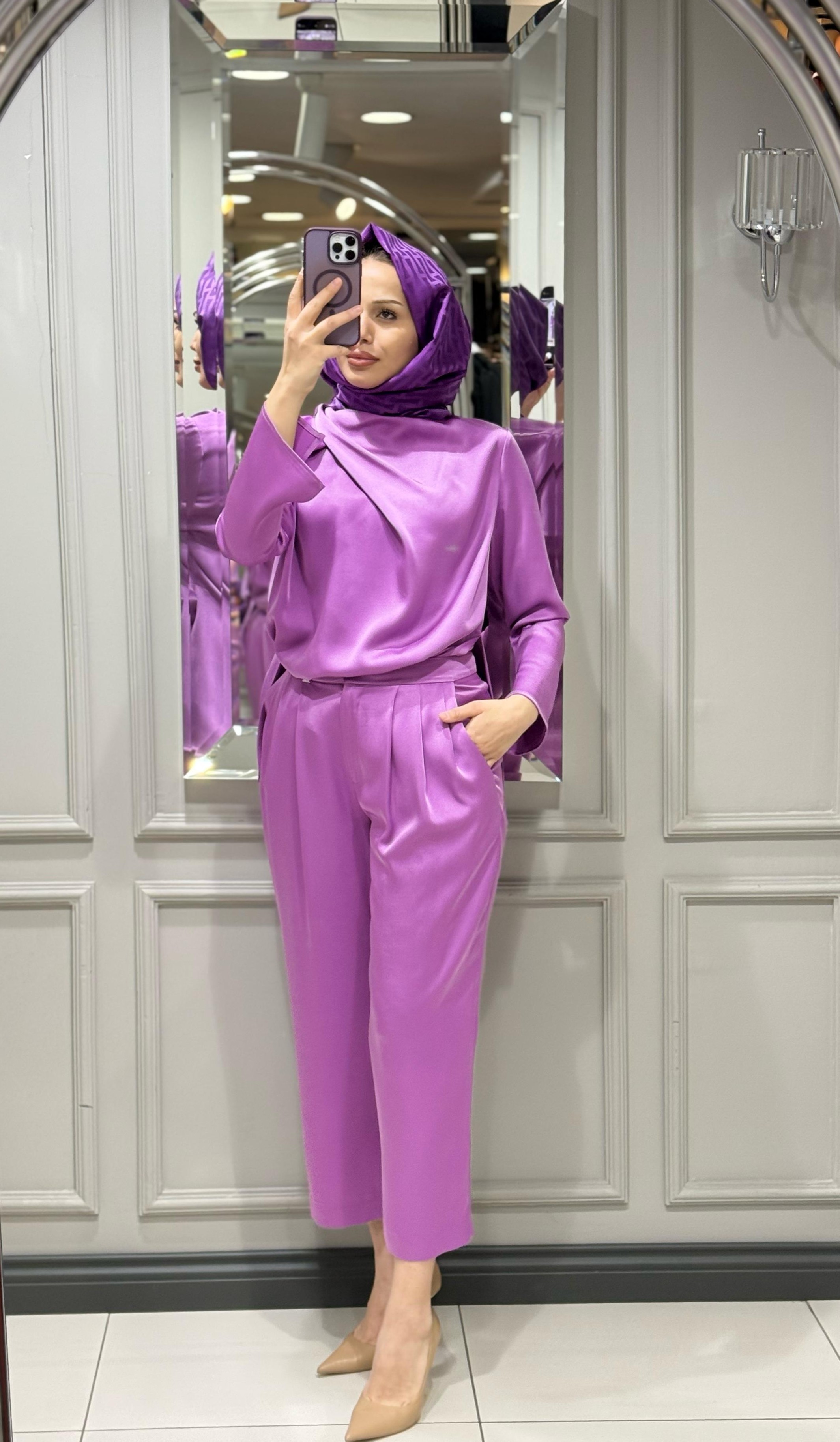 SENNA CRİSTALLE BLUZ PANTOLON TAKIM MOR