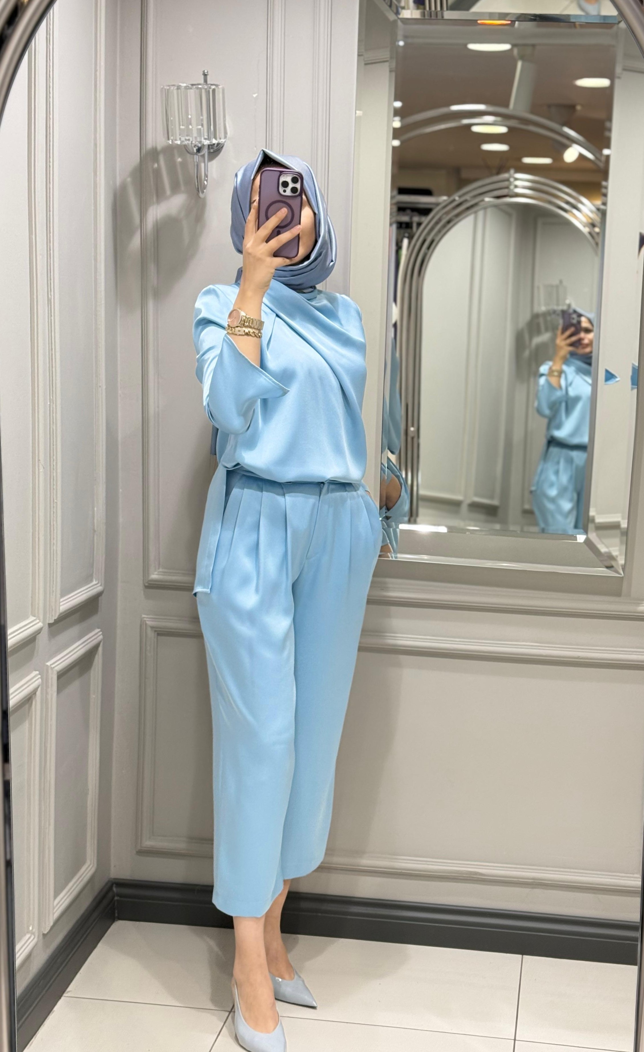 SENNA CRİSTALLE BLUZ PANTOLON TAKIM AÇIK MAVİ