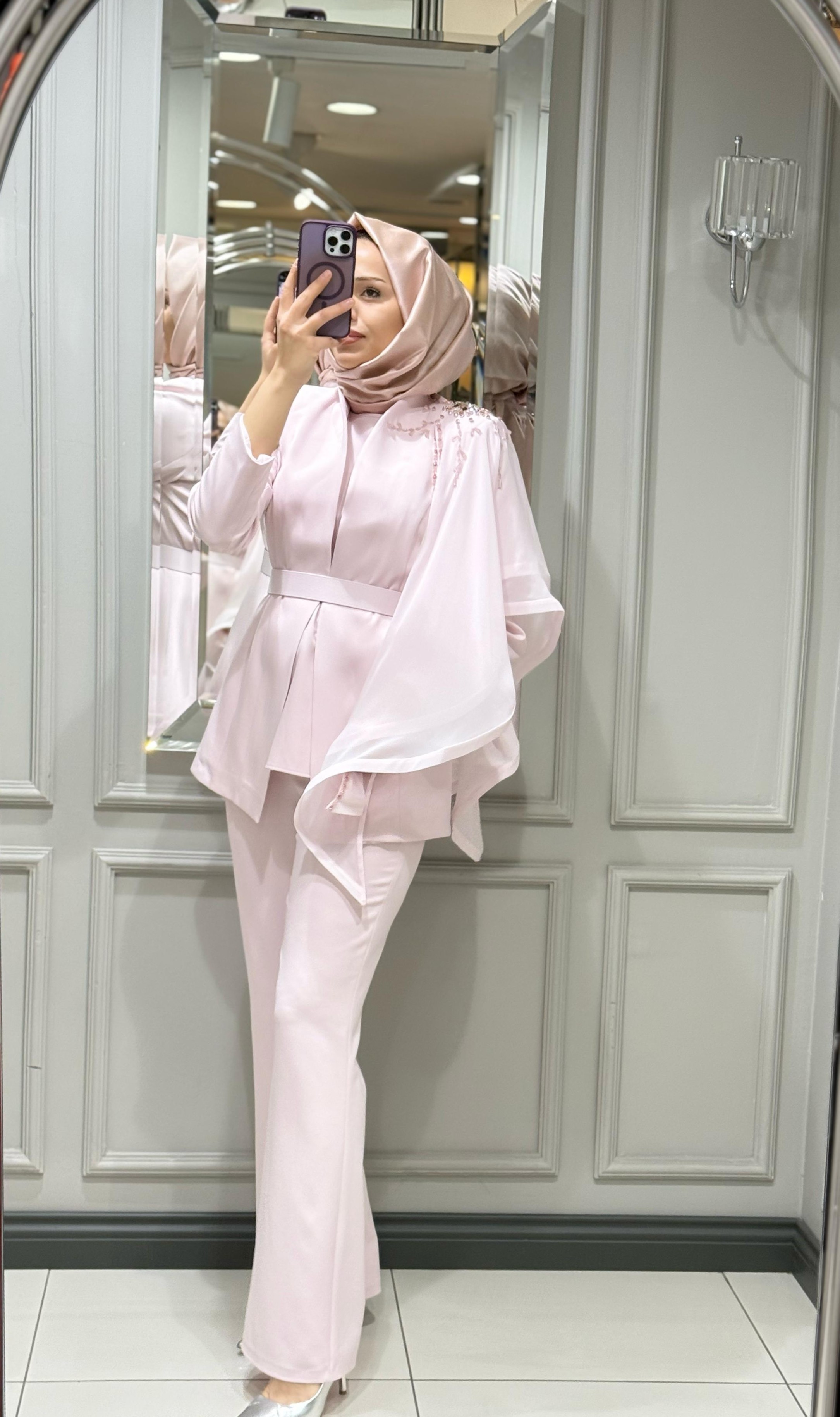 WHITE CORNER CEKET PANT ABİYE TAKIM - PUDRA