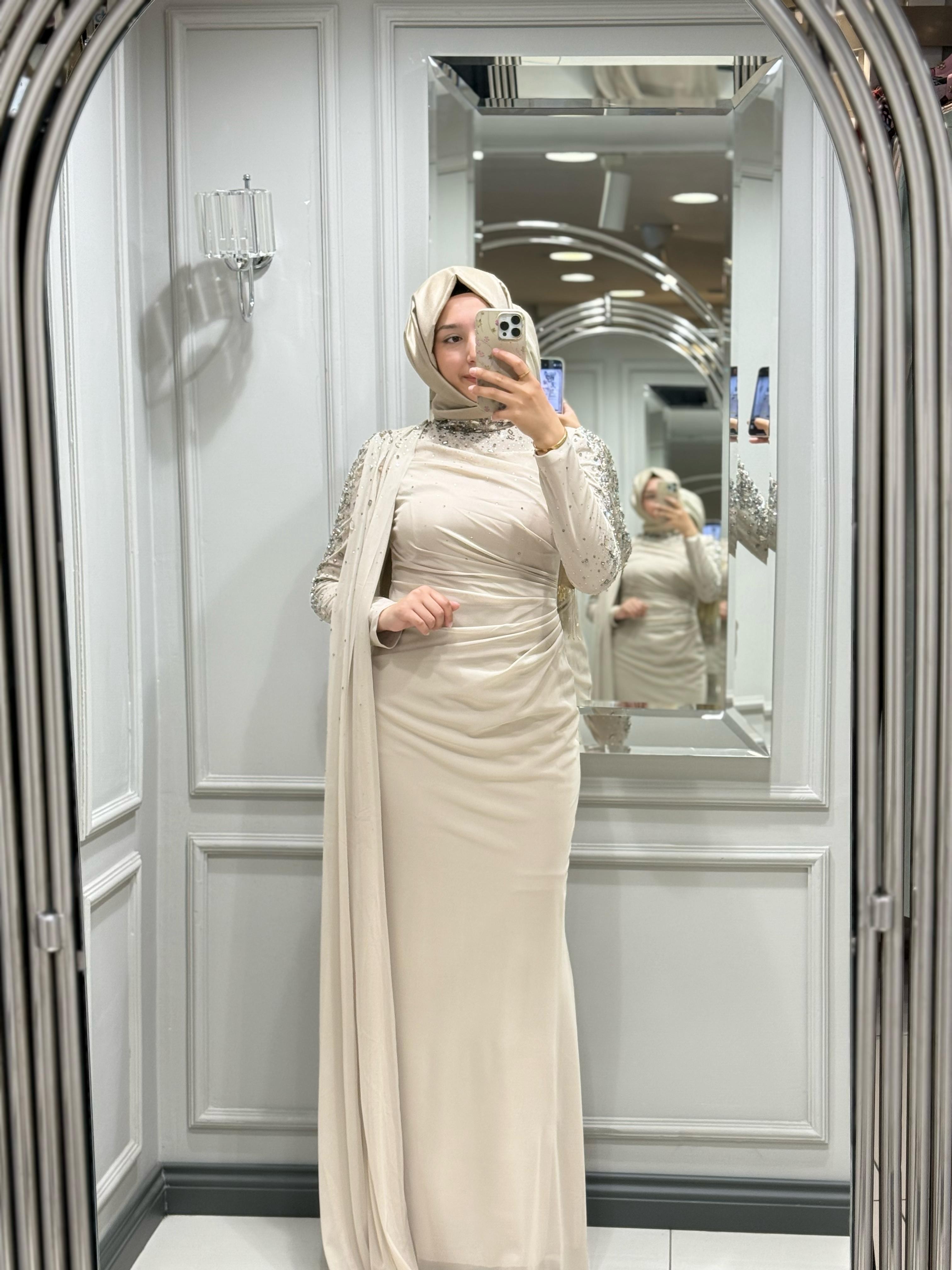 FASHION NIGHT KOLU TAŞLI ELBİSE (ABİYE)