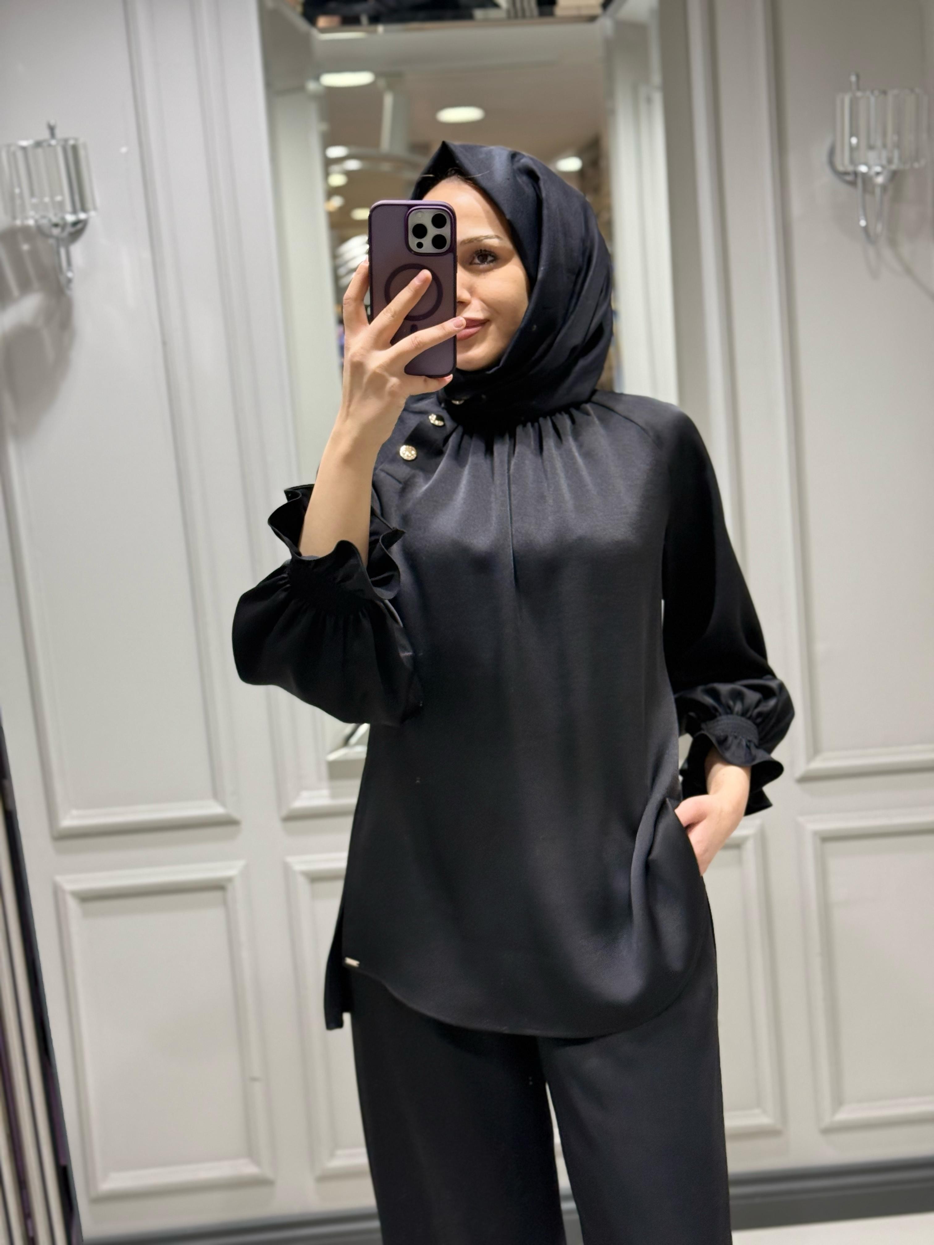 SENNA ELEGANCE BLUZ PANT ABİYE TAKIM SİYAH