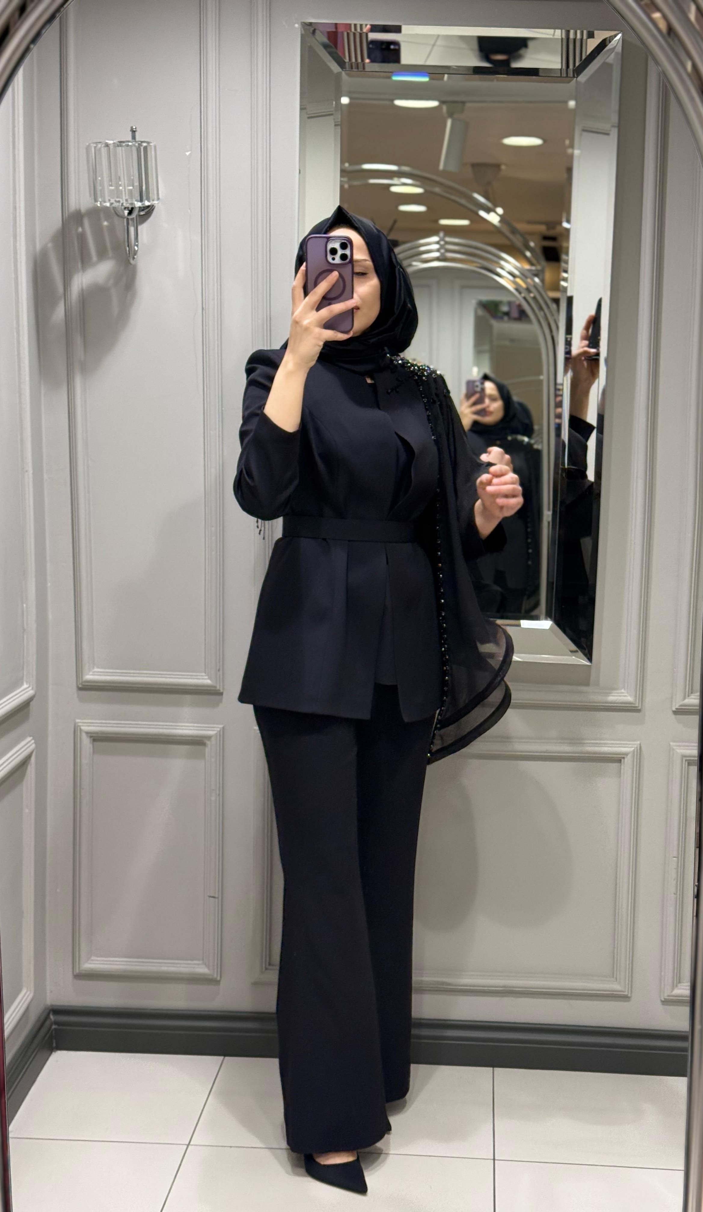 WHITE CORNER CEKET PANT ABİYE TAKIM - SİYAH