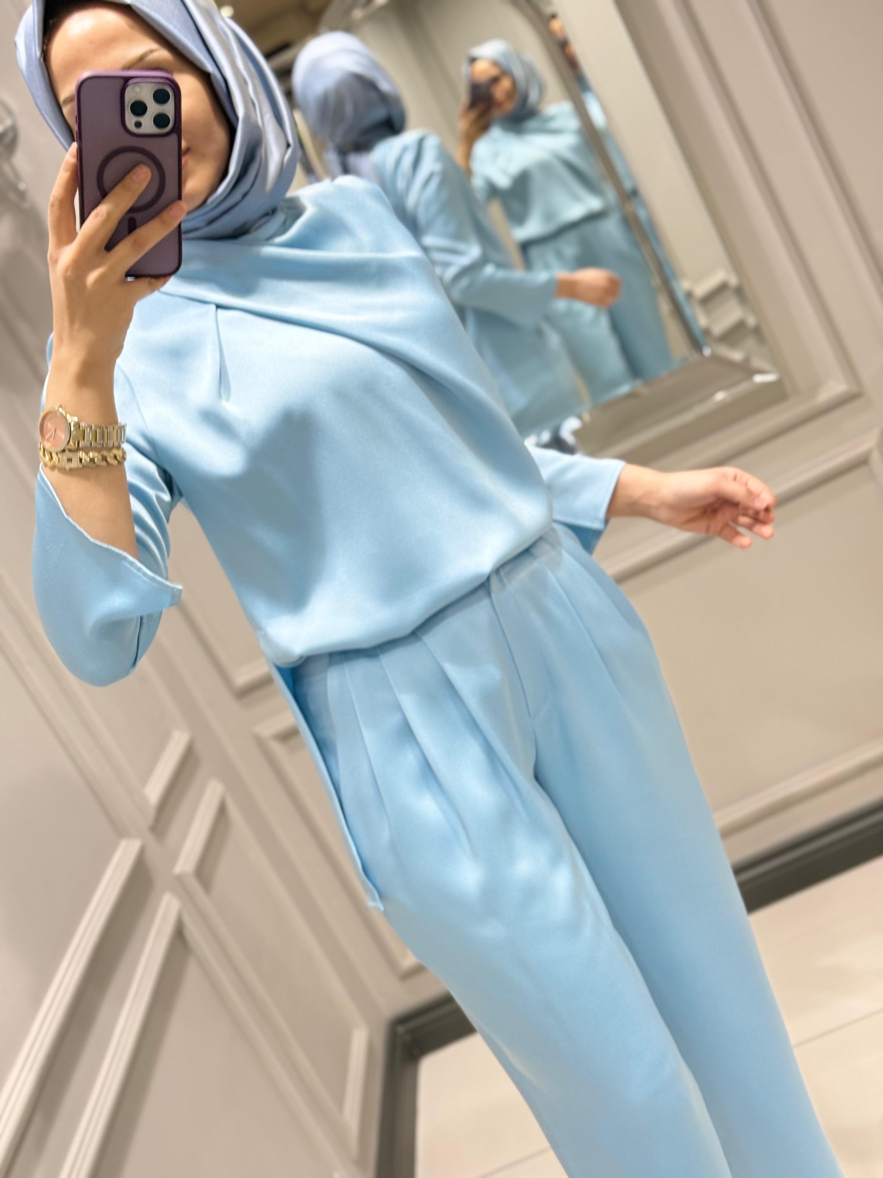 SENNA CRİSTALLE BLUZ PANTOLON TAKIM AÇIK MAVİ