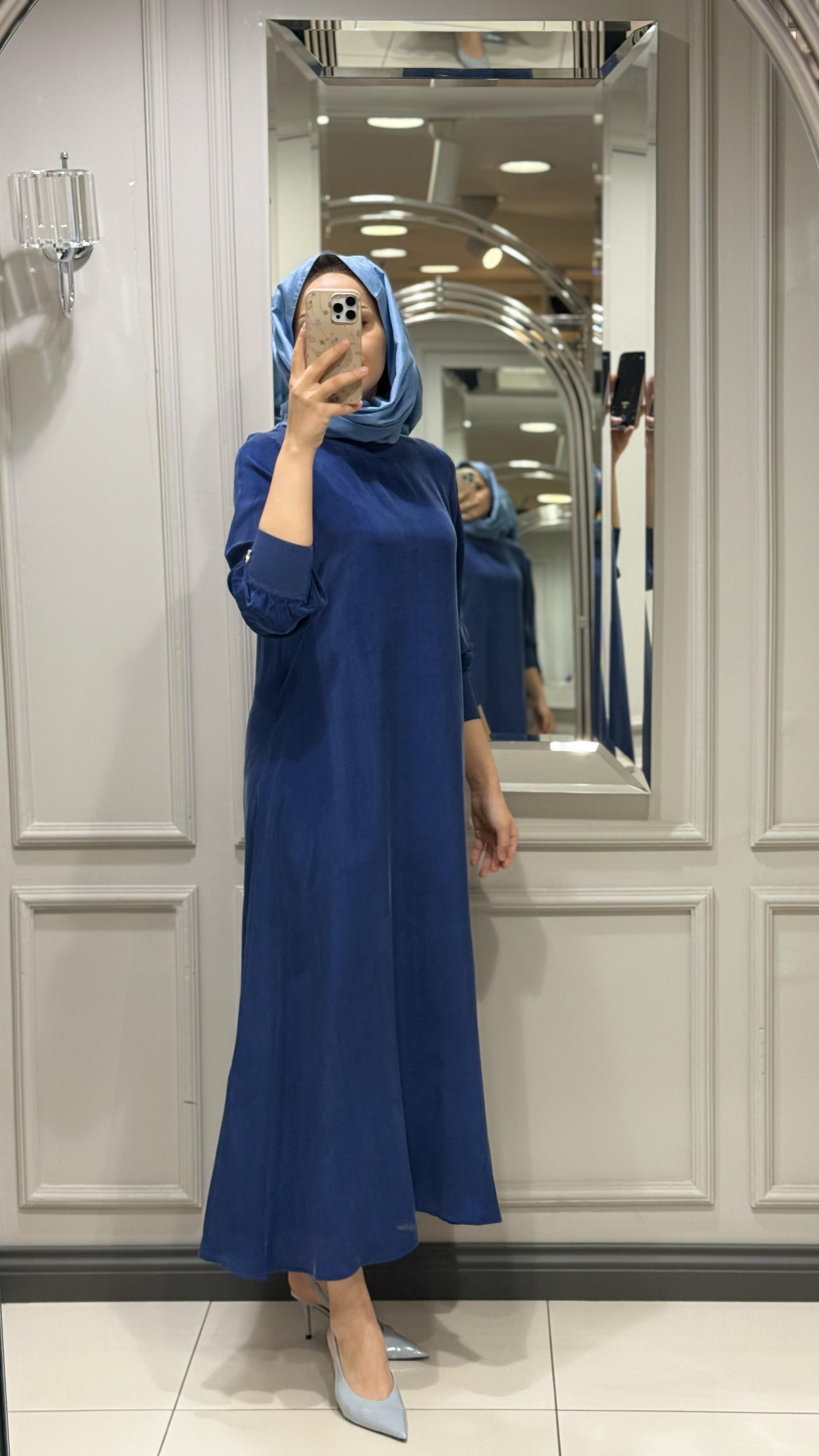 DALİDA DÜZ RENK CUPRO ELBİSE - NAVY BLUE