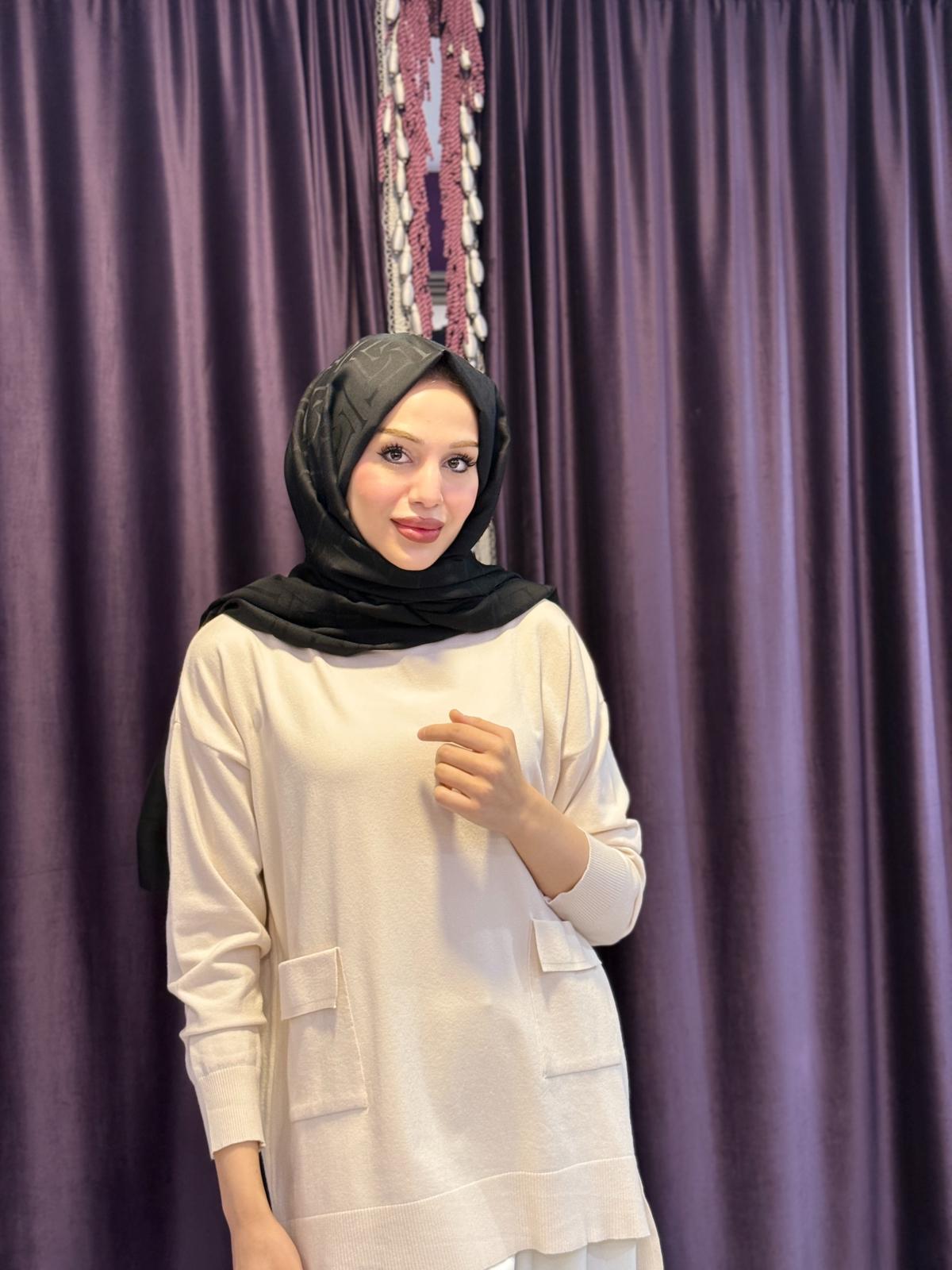 CLOCHE CEPLİ TRİKO TUNİK - EKRU