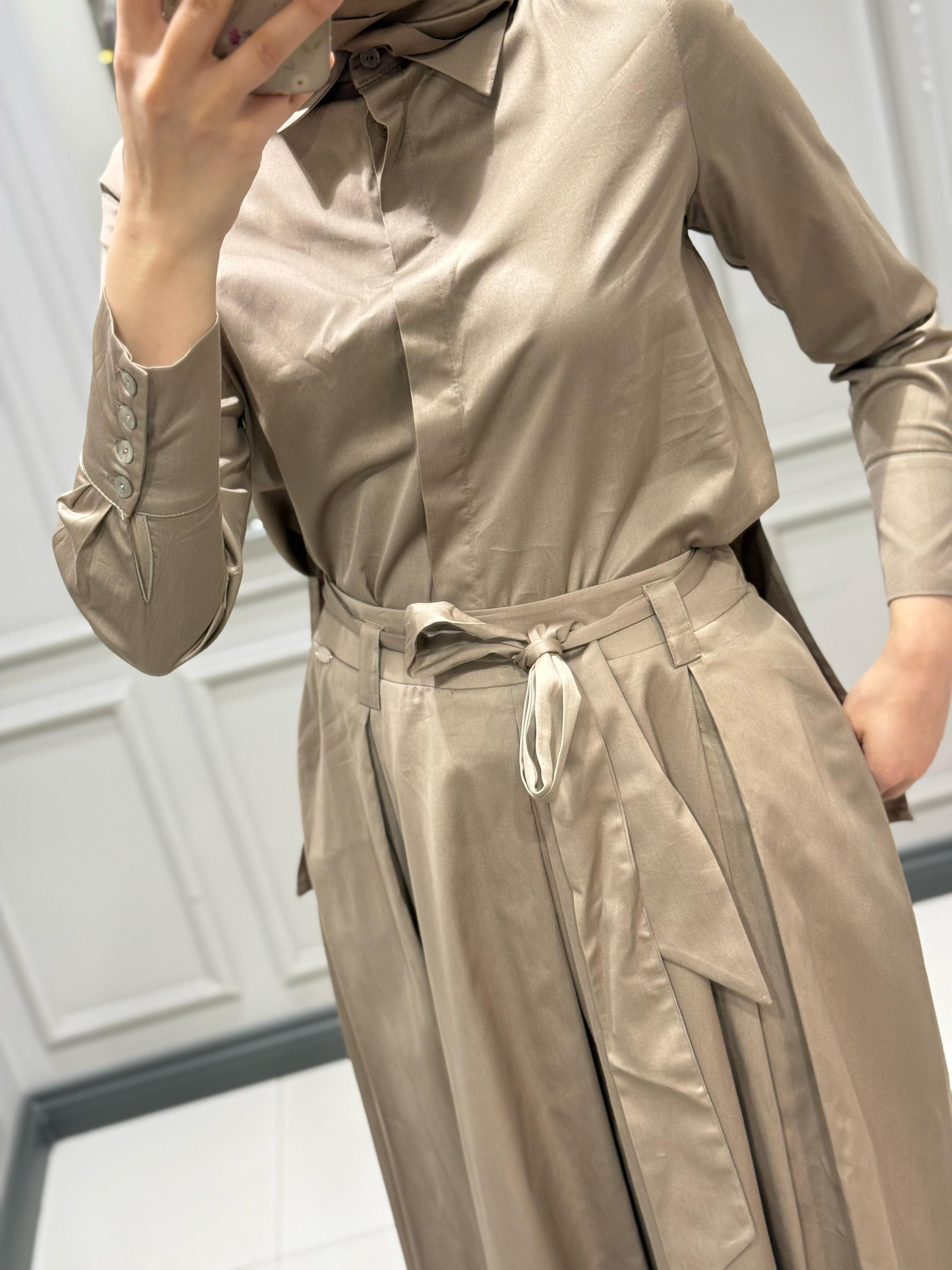 DALİDA POPLIN GÖMLEK ETEK TAKIM CAMEL