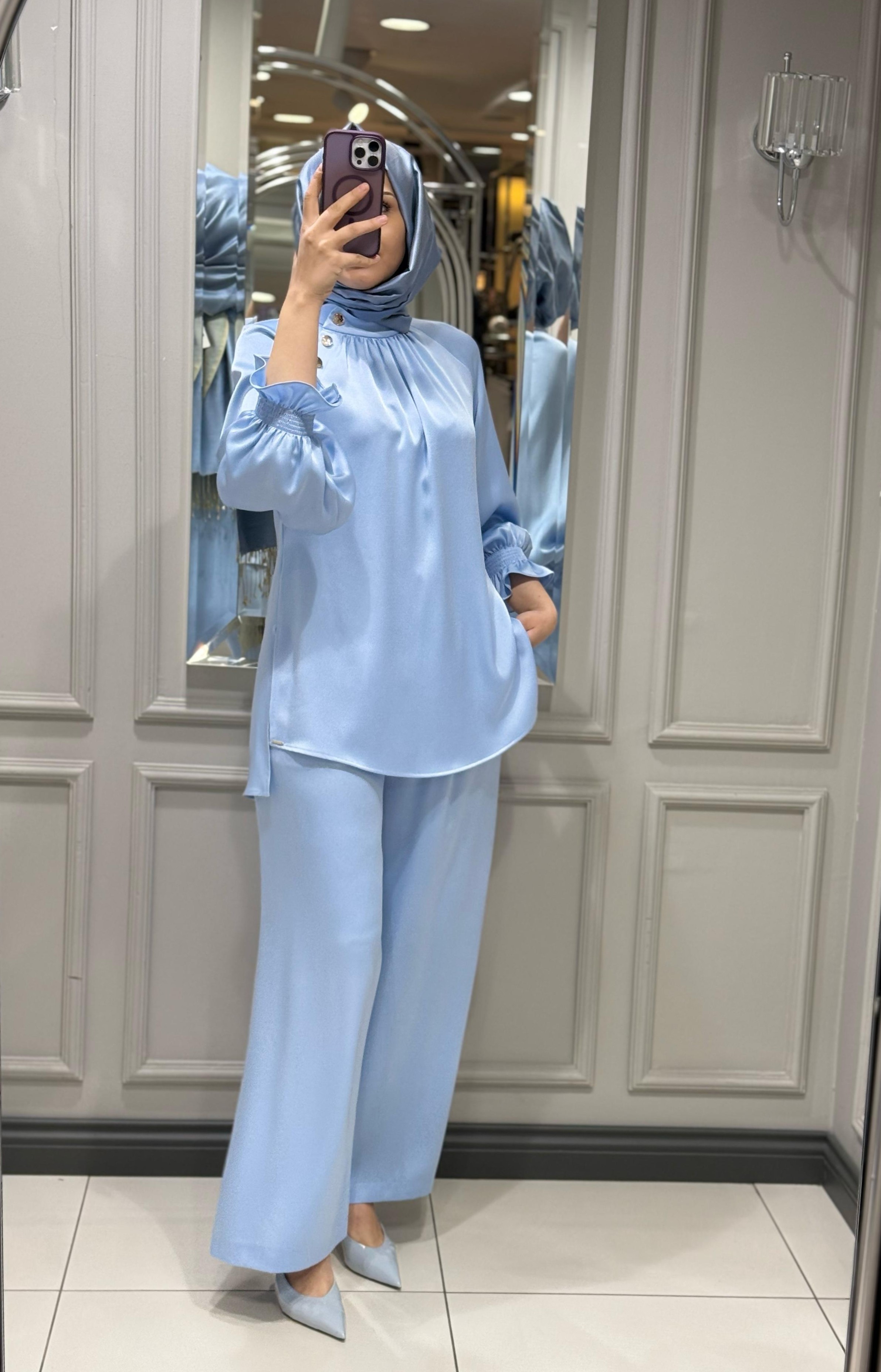SENNA ELEGANCE BLUZ PANT ABİYE TAKIM MAVİ