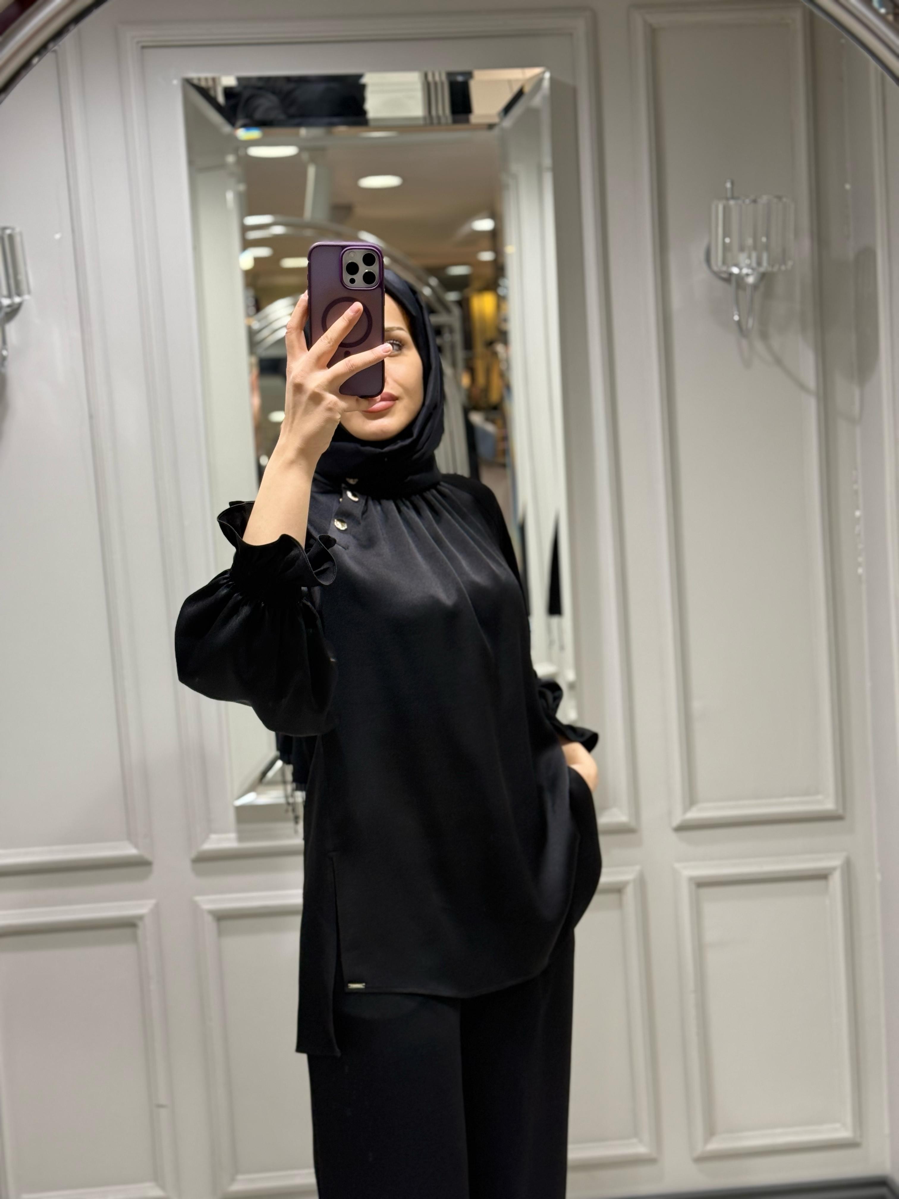 SENNA ELEGANCE BLUZ PANT ABİYE TAKIM SİYAH