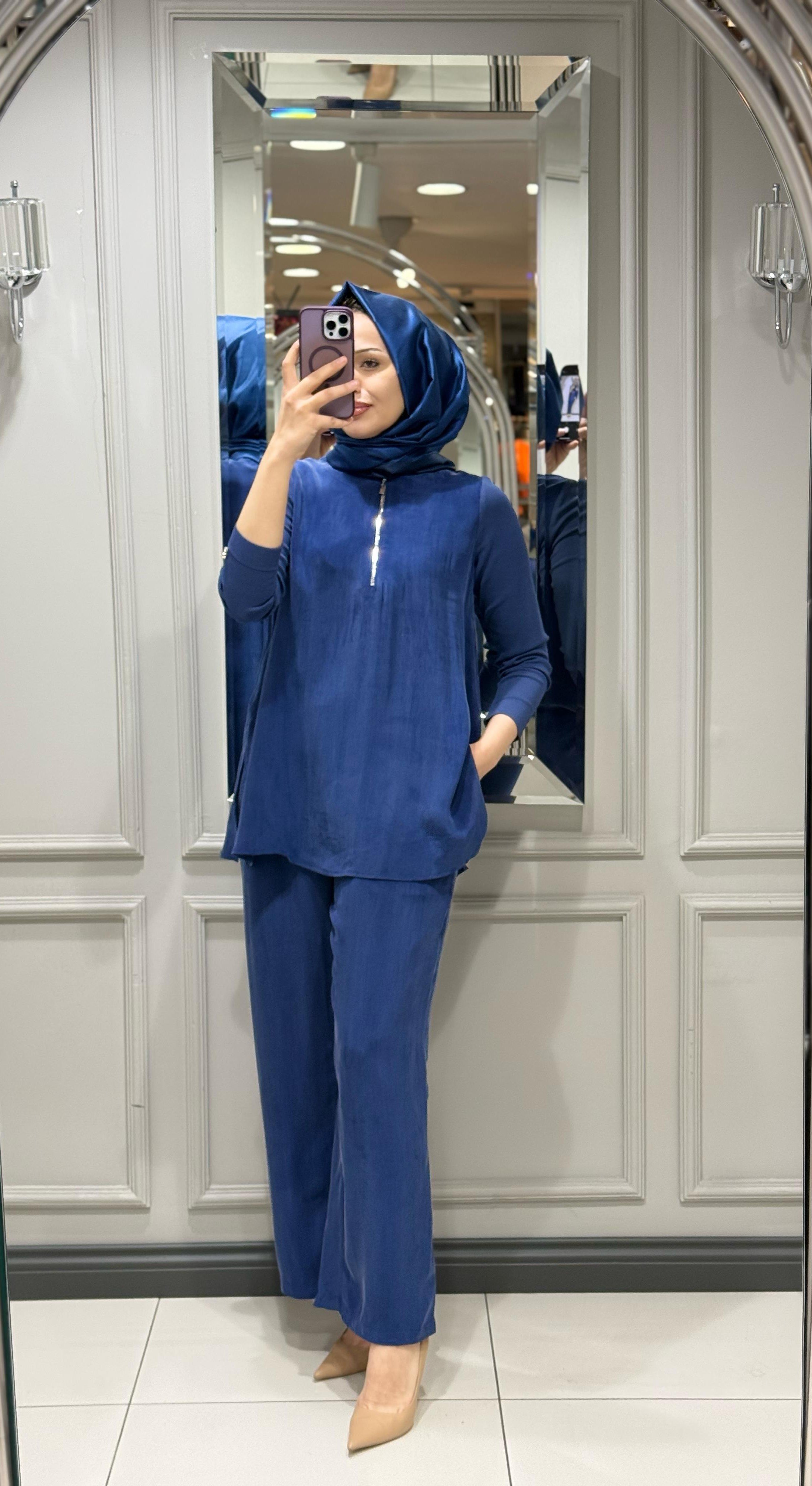 DALİDA BELİ LASTİKLİ CUPRO PANTOLON - NAVY BLUE