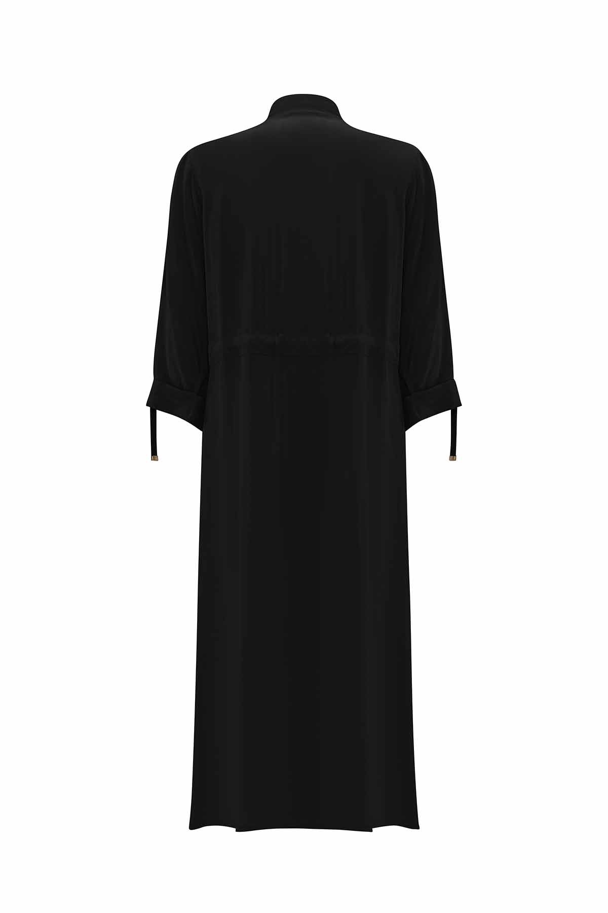 DALİDA BELİ BÜZGÜLÜ CEPLİ CUPRO KAP - SİYAH