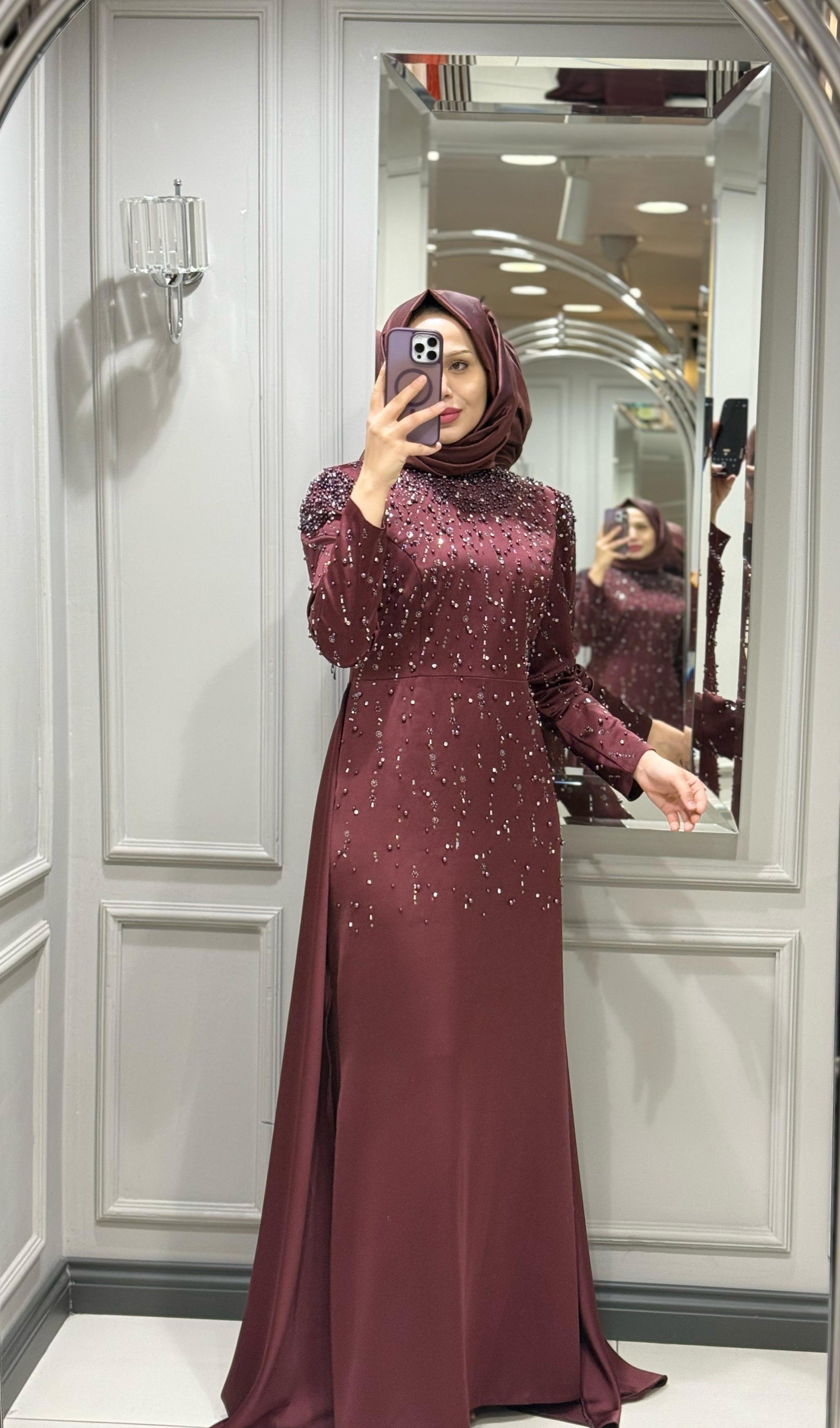 FASHION NIGHT SATEN ELBİSE - BORDO