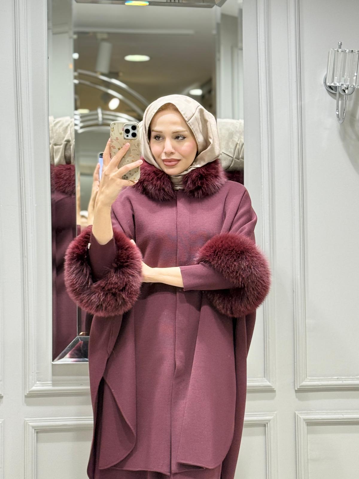 DALİDA KÜRK DETAYLI TRİKO PANÇO