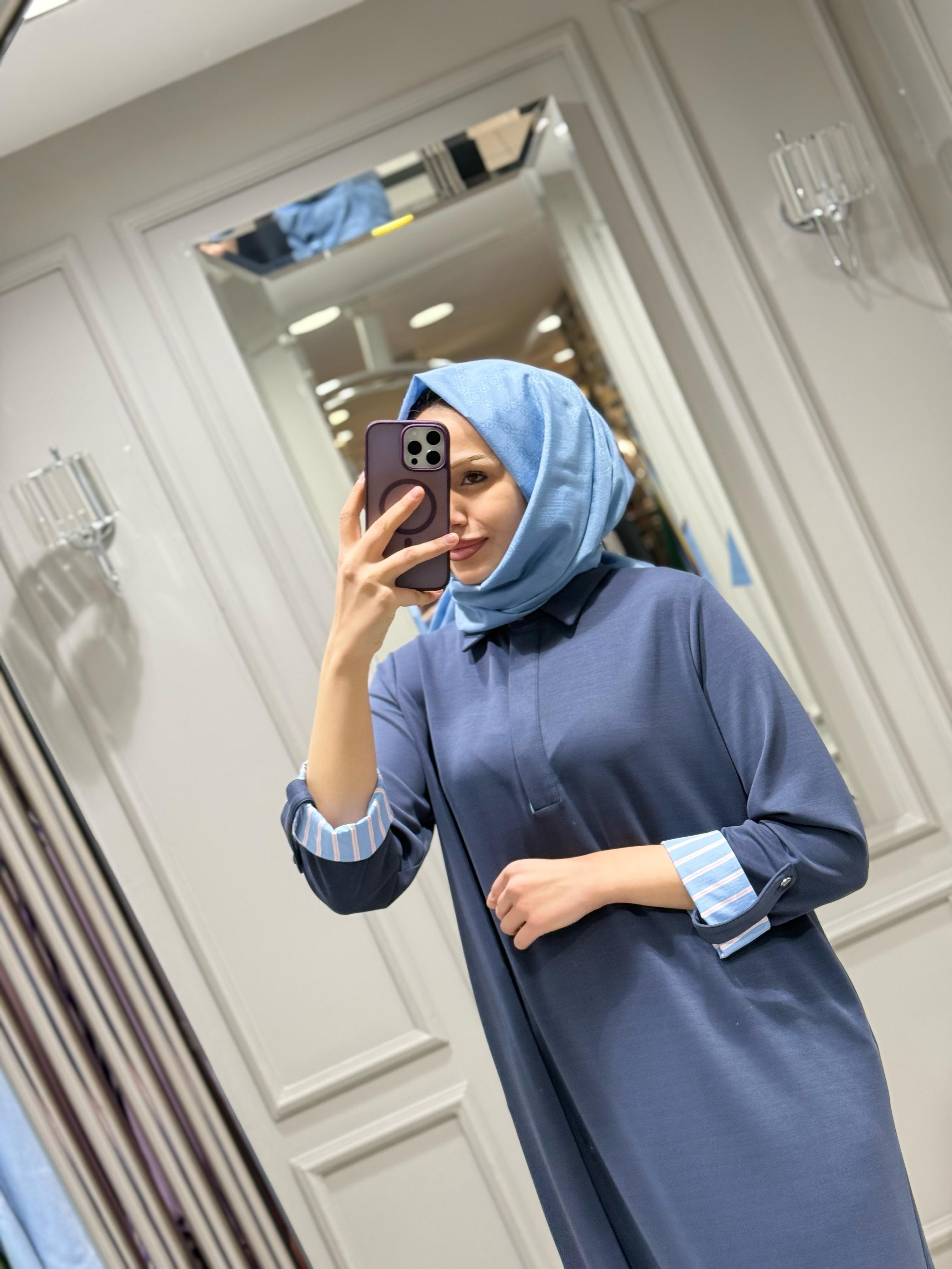 TIĞ TRİKO ÇİZGİ POPLİN PATLI ELBİSE