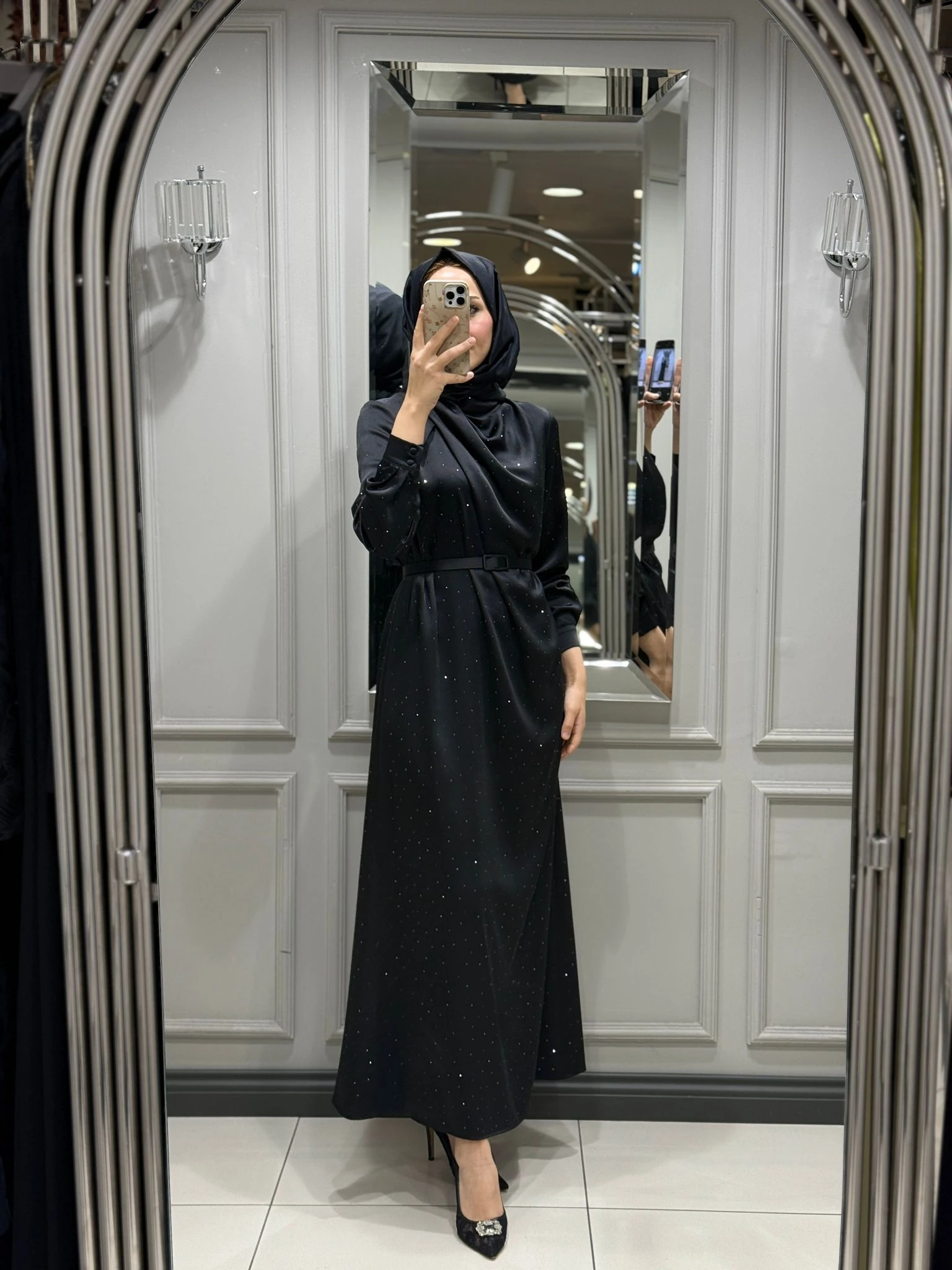 SENNA CRISTALLE TAŞLI ELBİSE - SİYAH