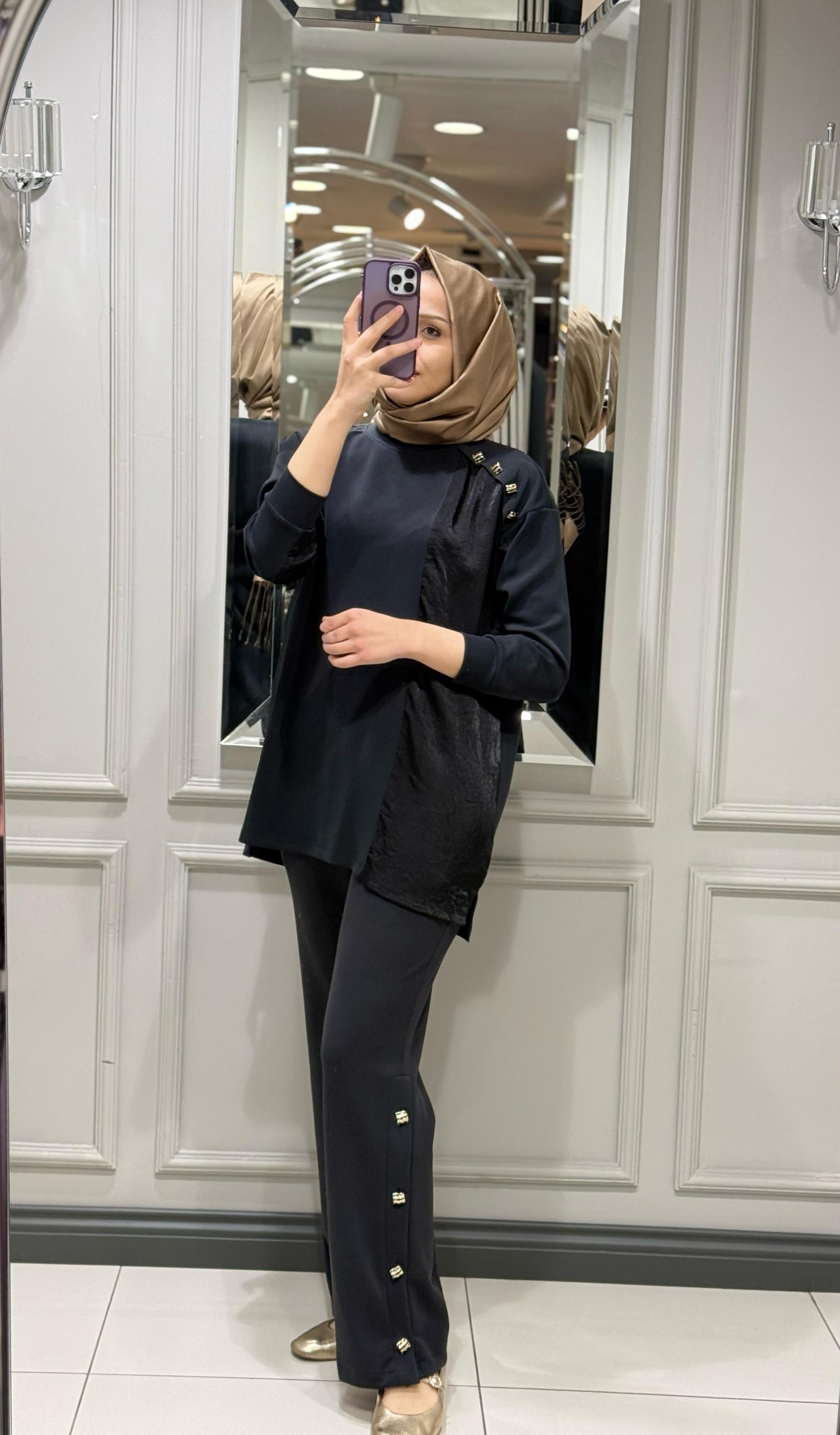 TIĞ TRİKO DÜĞME DETAY PANT TAKIM - SİYAH