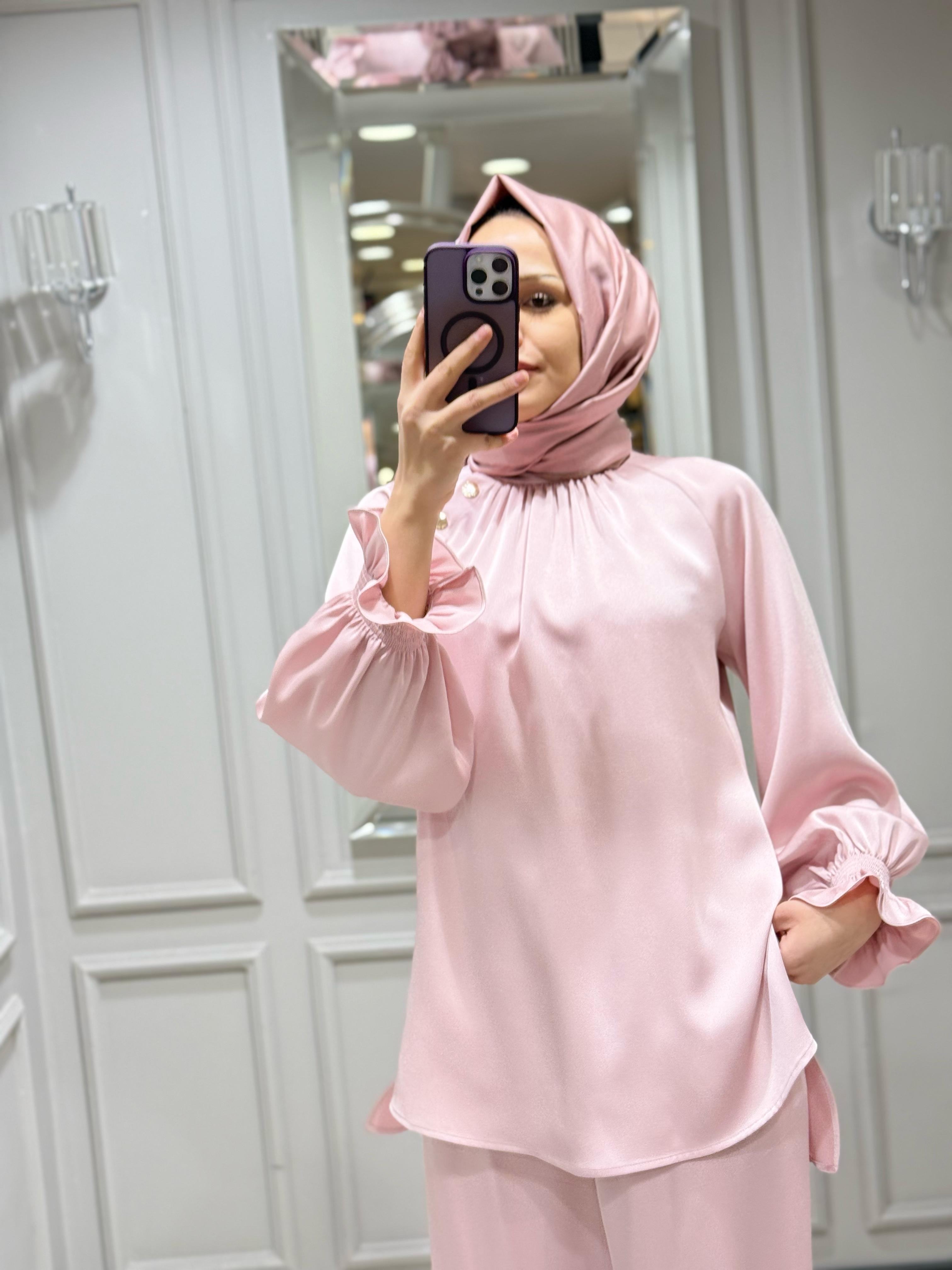 SENNA ELEGANCE BLUZ PANT ABİYE TAKIM PUDRA