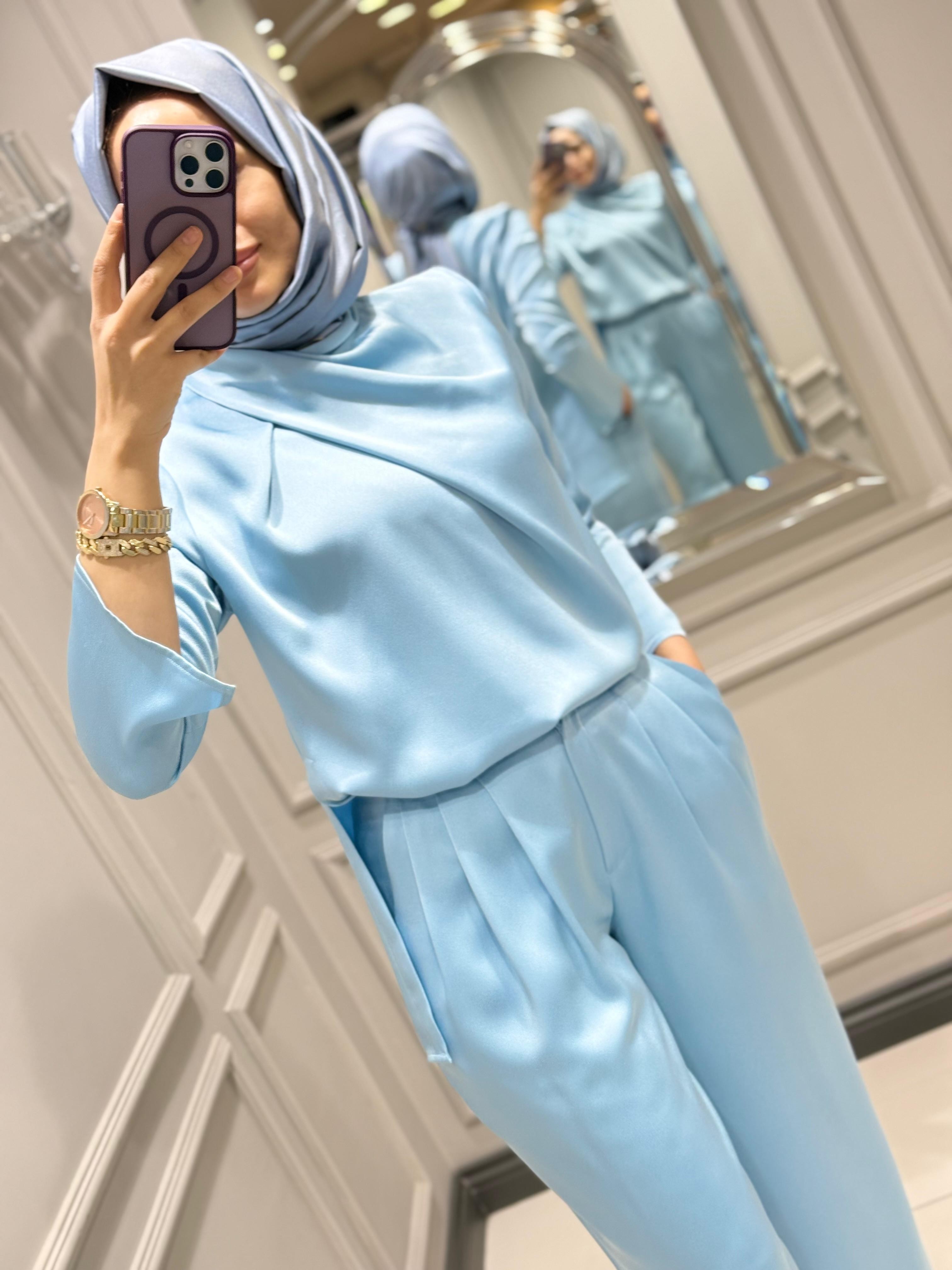 SENNA CRİSTALLE BLUZ PANTOLON TAKIM AÇIK MAVİ