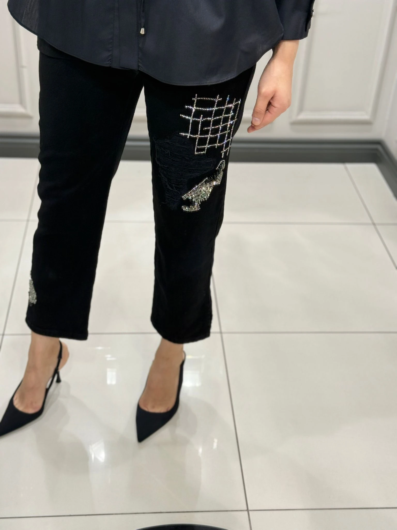 MY312 TAŞLI JEAN PANTOLON - SİYAH