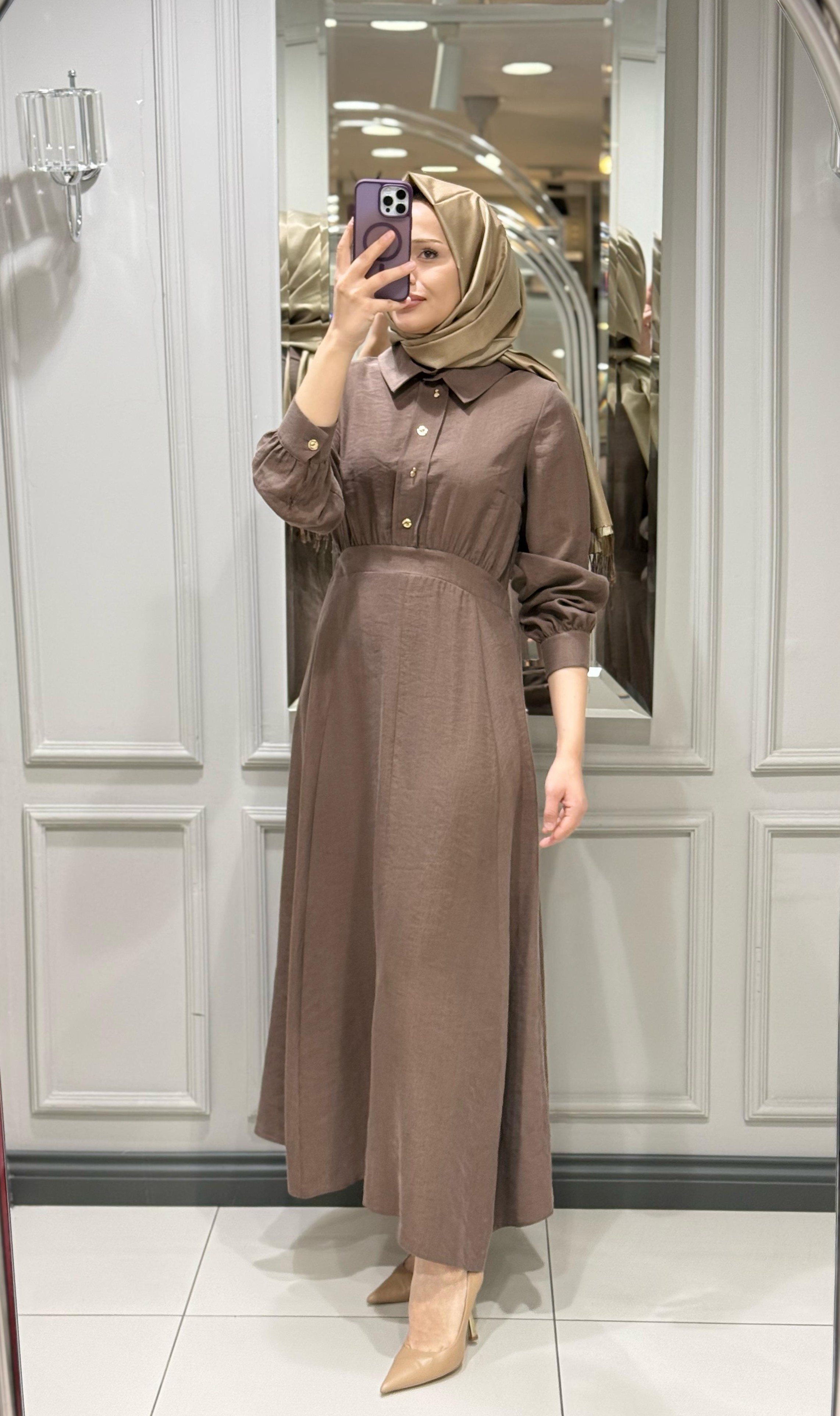 CLOCHE HERA ELBİSE - KAHVE