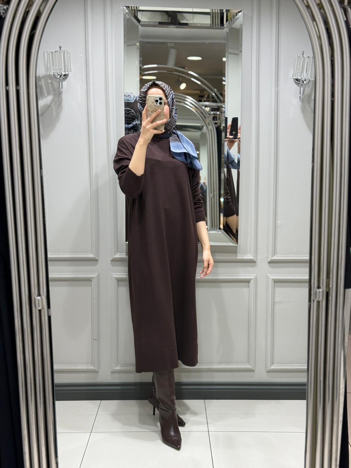 CLOCHE TRİKO ELBİSE - KAHVE