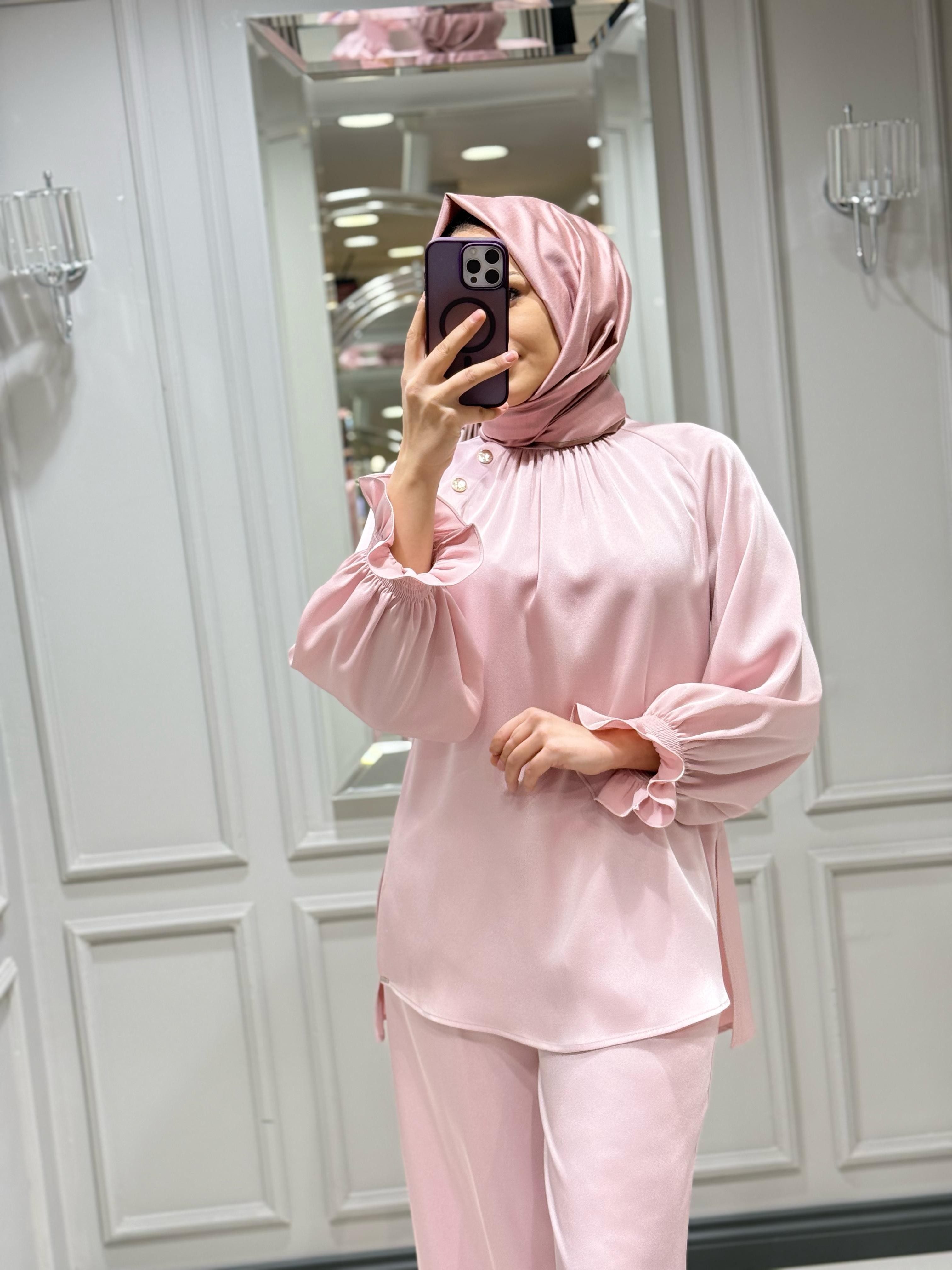 SENNA ELEGANCE BLUZ PANT ABİYE TAKIM PUDRA