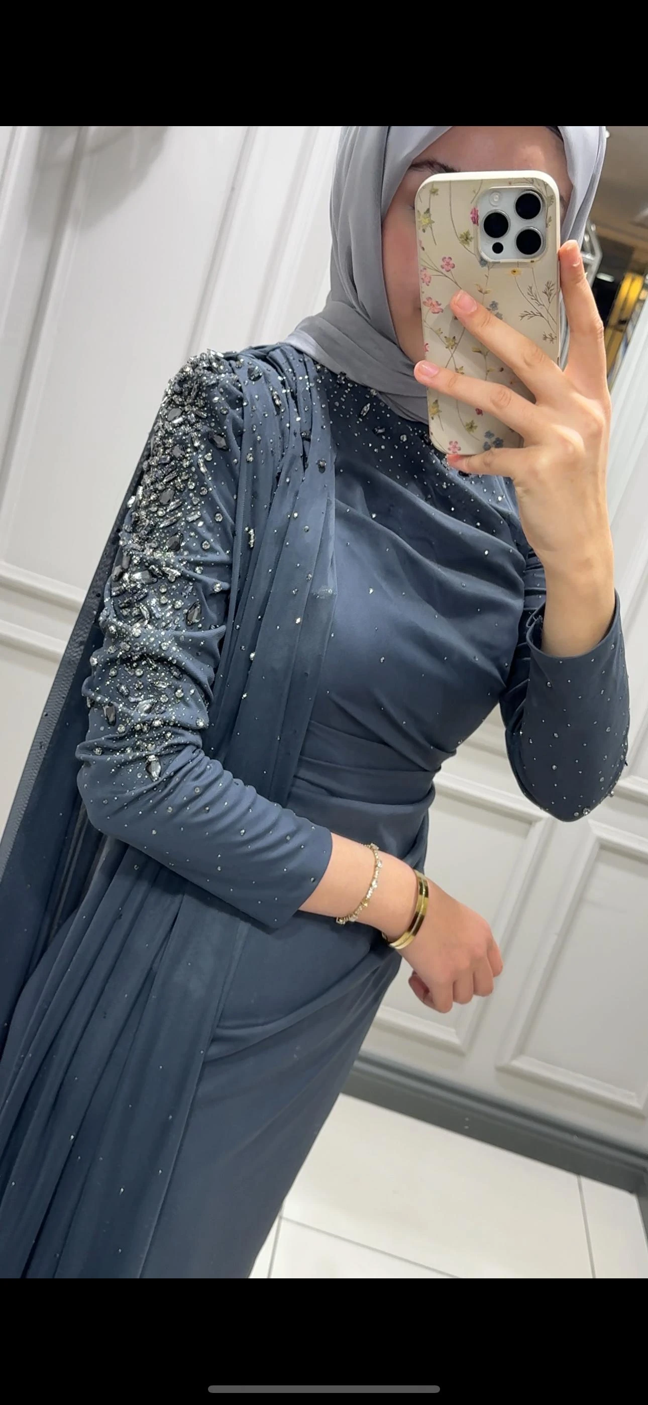 FASHION NIGHT KOLU TAŞLI ELBİSE