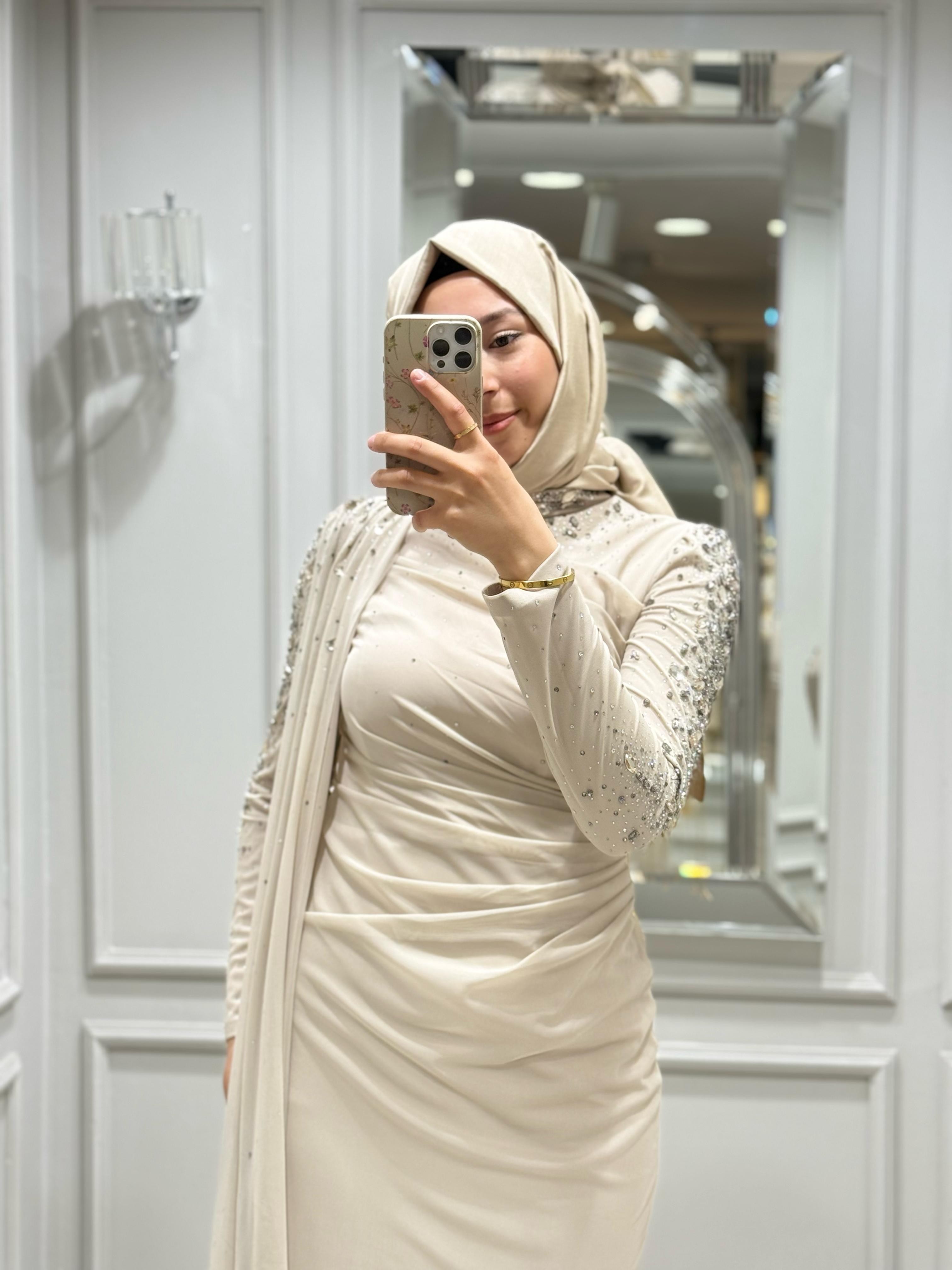 FASHION NIGHT KOLU TAŞLI ELBİSE (ABİYE)