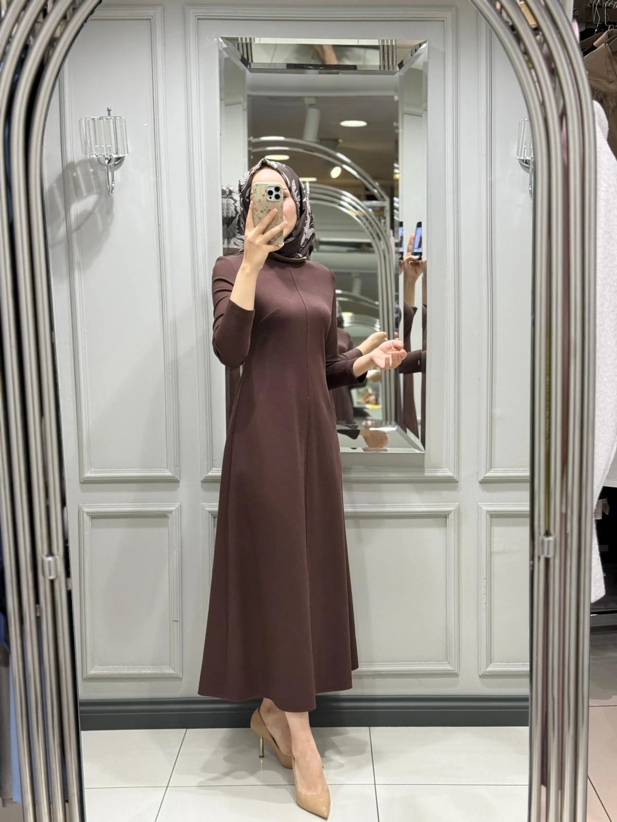 SENNA ZEYA UZUNKOL ELBISE - KAHVE