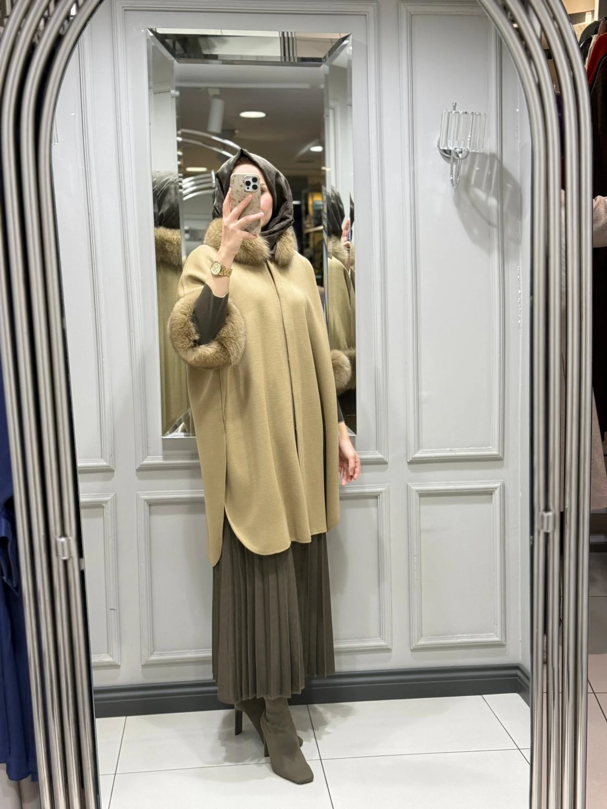 DALİDA KÜRK DETAYLI TRİKO PANÇO - DORY CAMEL